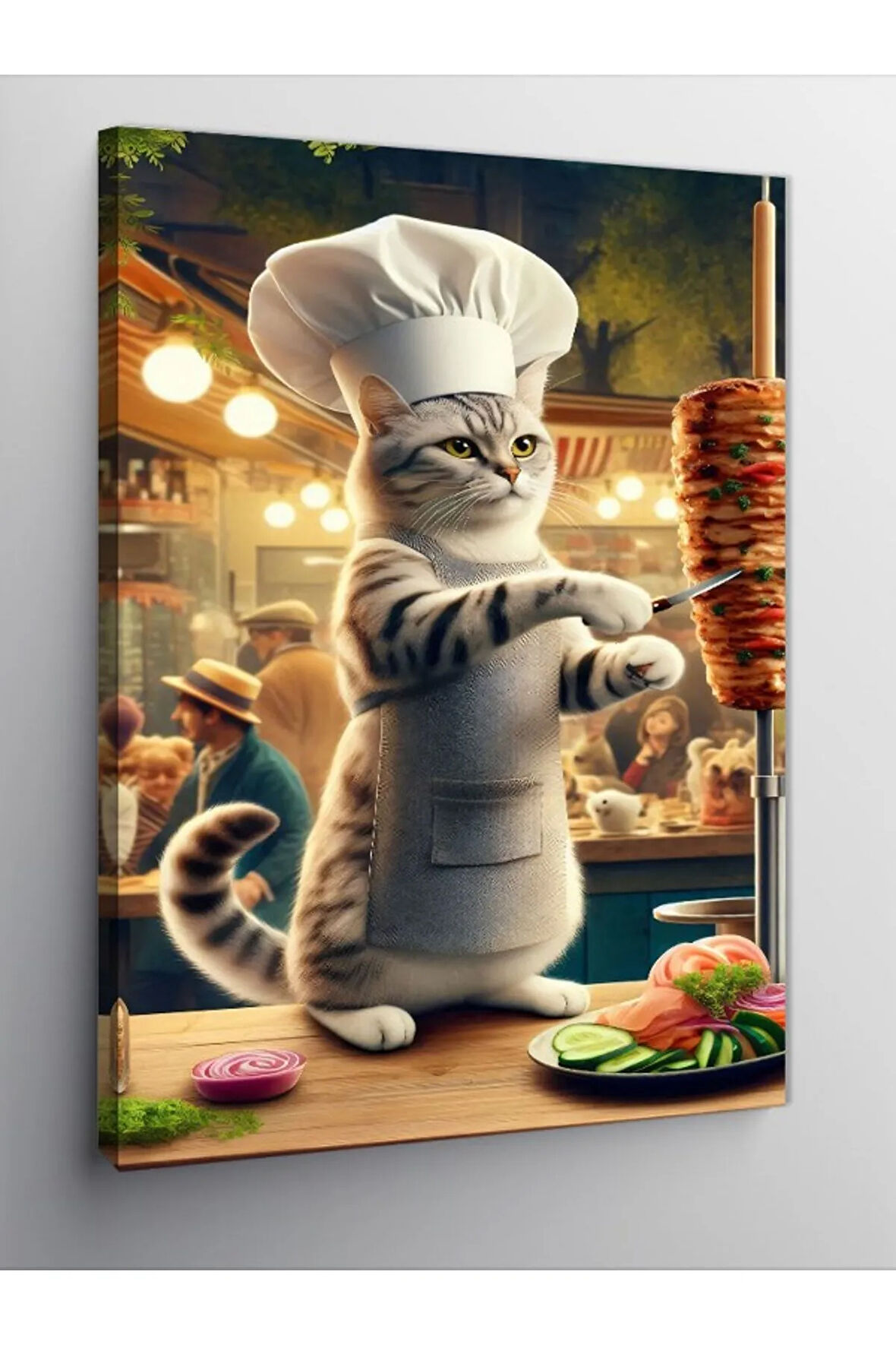 Kanvas Tablo Döner Kesici Kedi Şef