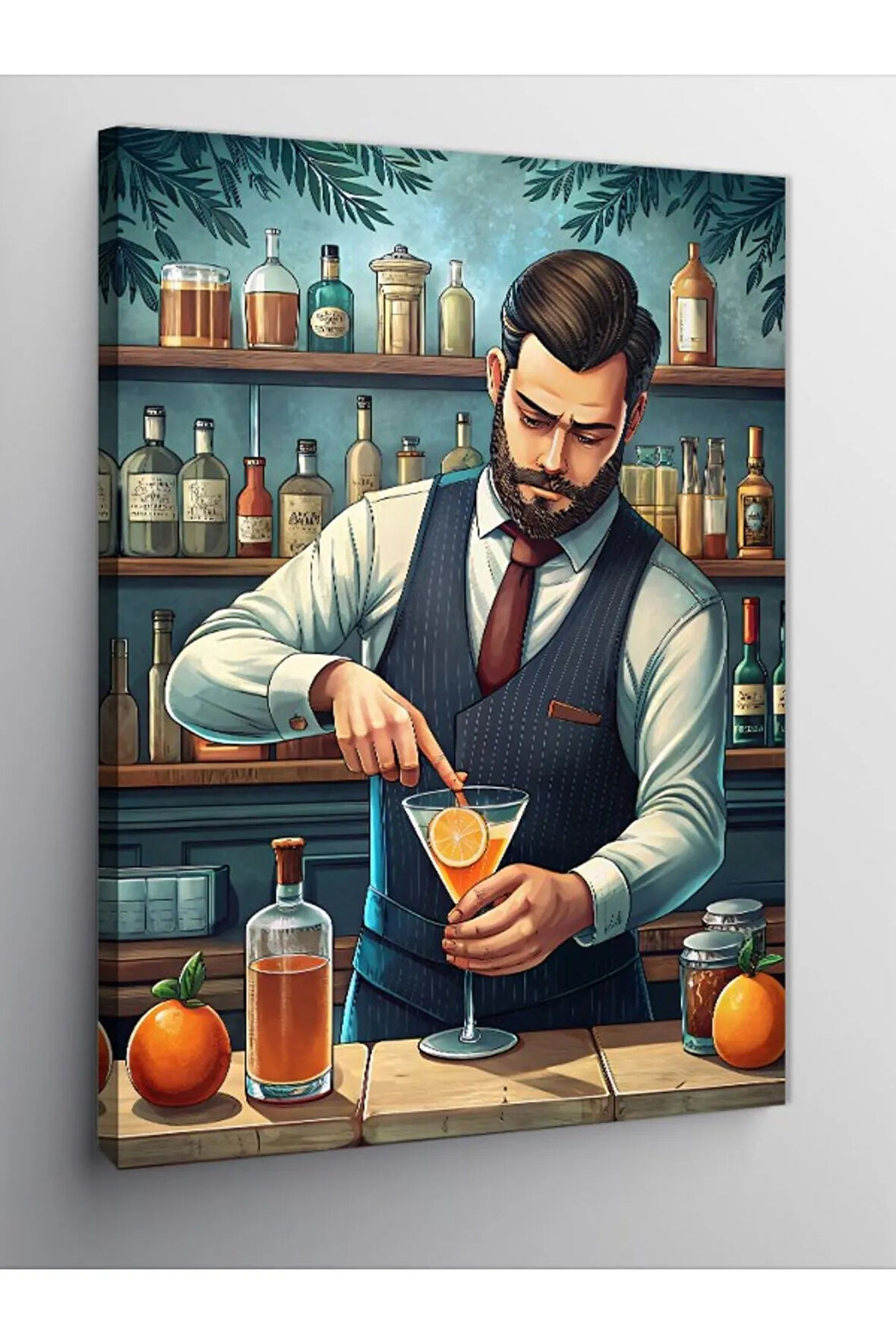 Kanvas Tablo Barmen Kokteyl Hazırlarken