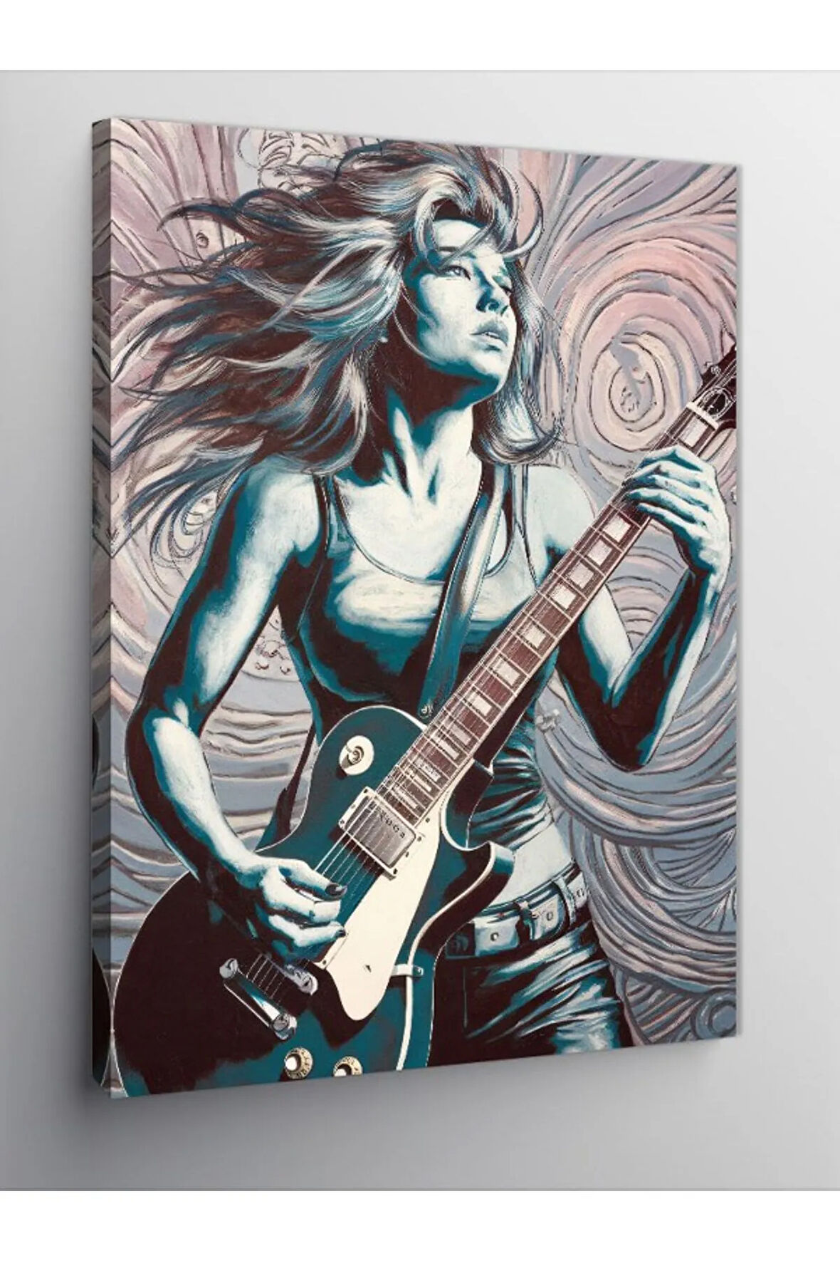 Kanvas Tablo Elektrik Gitar Çalan Kadın