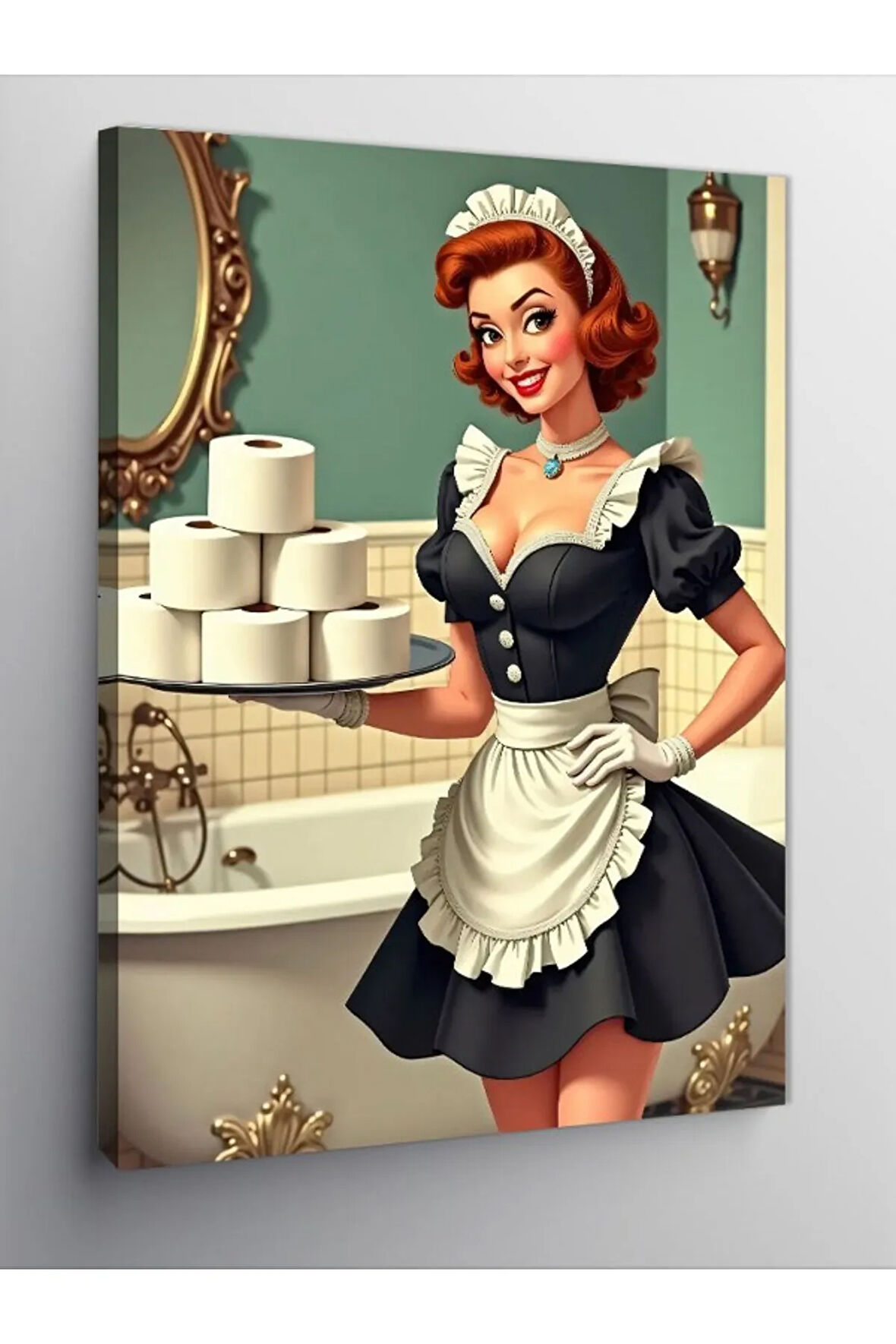 Kanvas Tablo Retro Hizmetçi Kadın