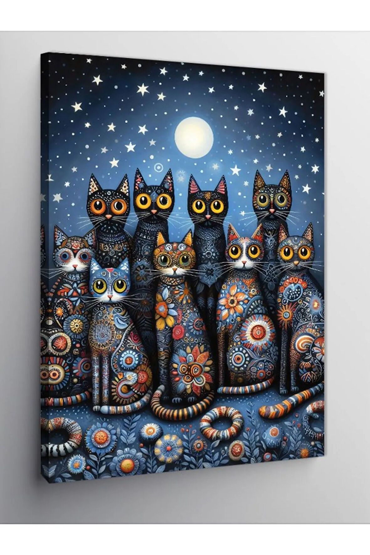 Kanvas Tablo Gece Mavisi Kedi Ailesi
