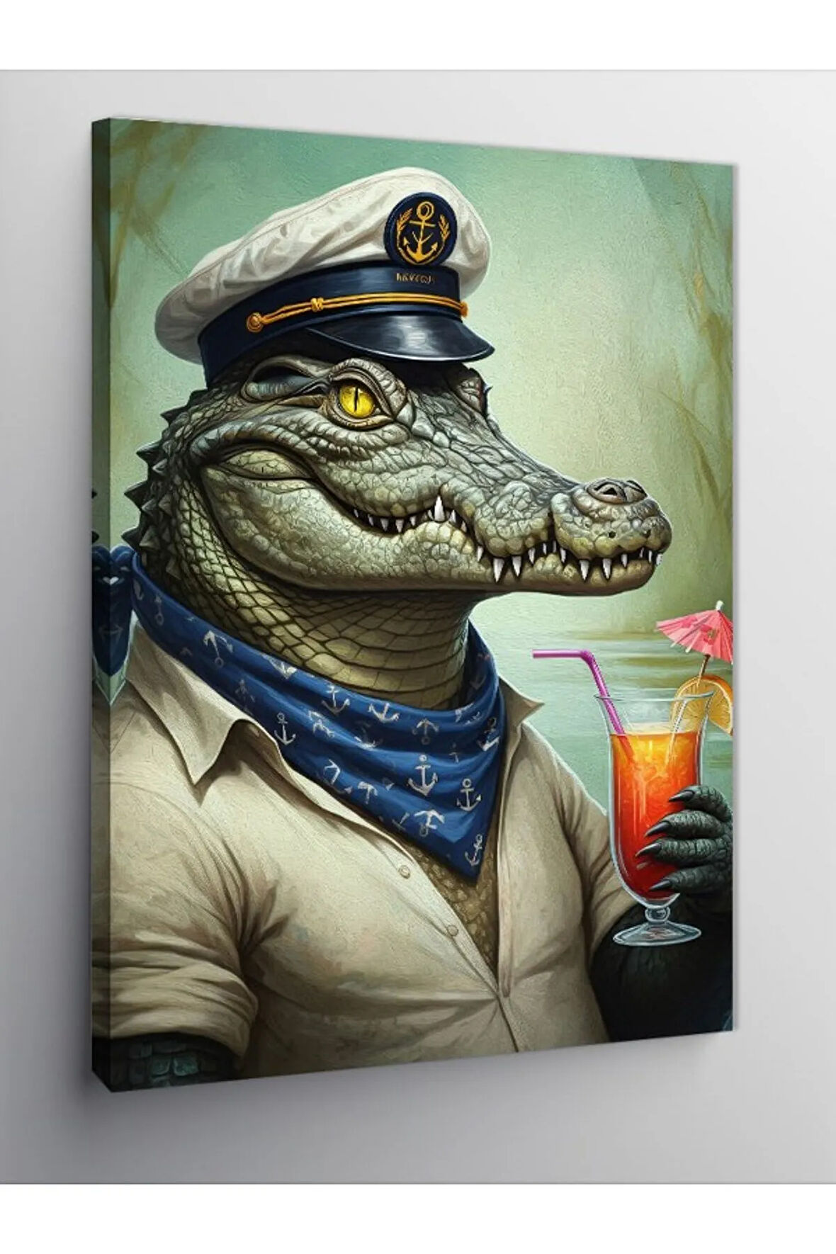 Kanvas Tablo Kokteyl İçen Timsah
