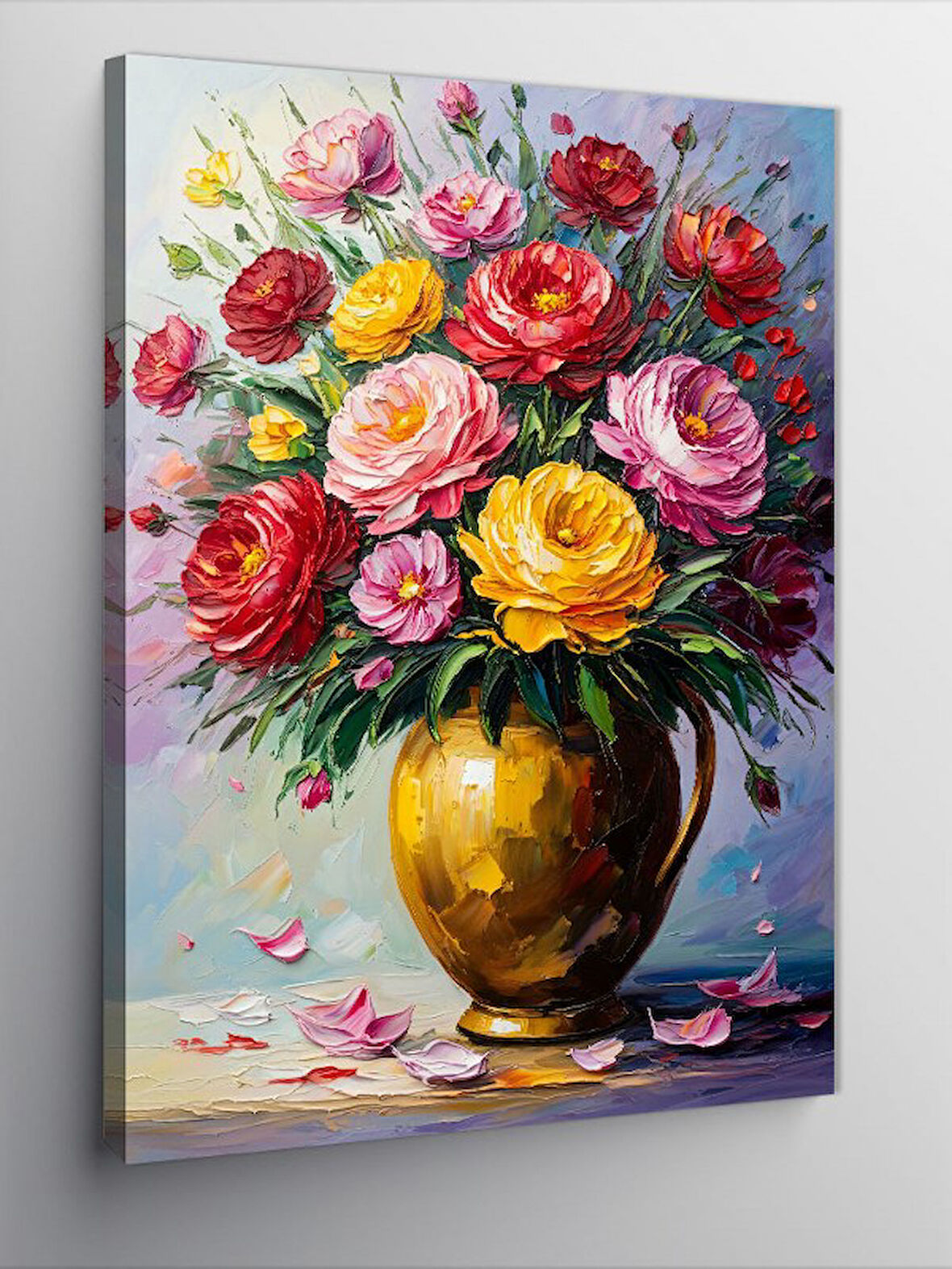 Kanvas Tablo Altın Vazoda Çiçekler