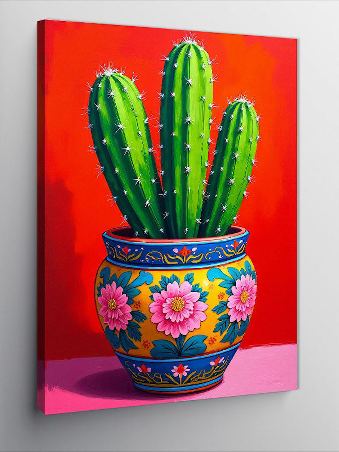 Kanvas Tablo Saksıda Renkli Kaktüs