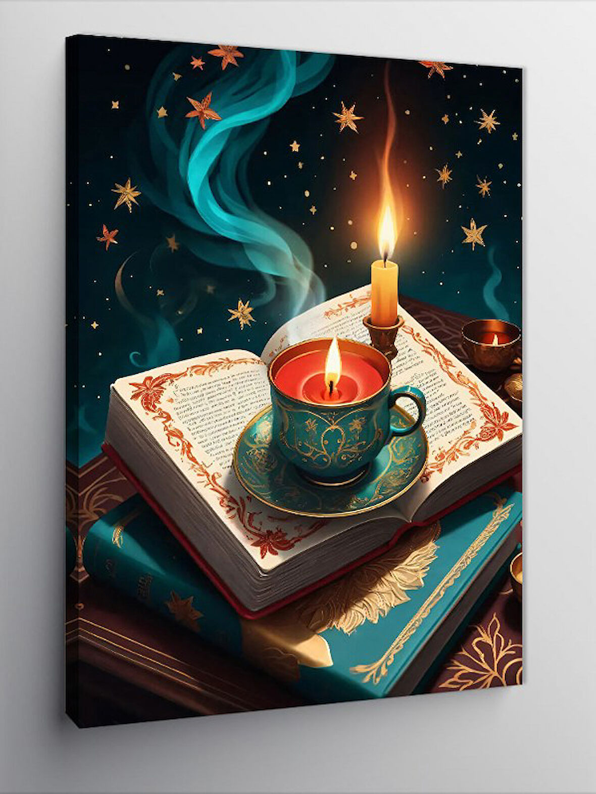 Kanvas Tablo Işıklı Kitap Ve Mum