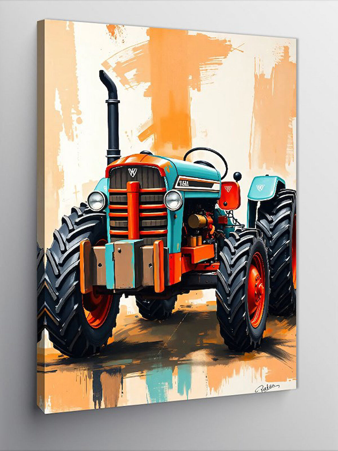 Kanvas Tablo Retro Tarım Traktörü