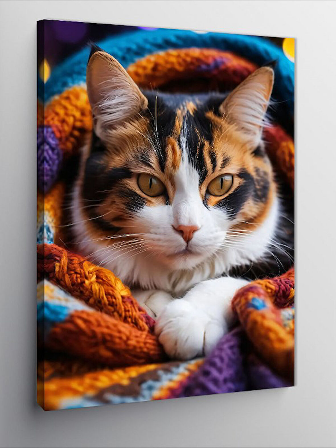Kanvas Tablo Sıcak Battaniyeli Kedi