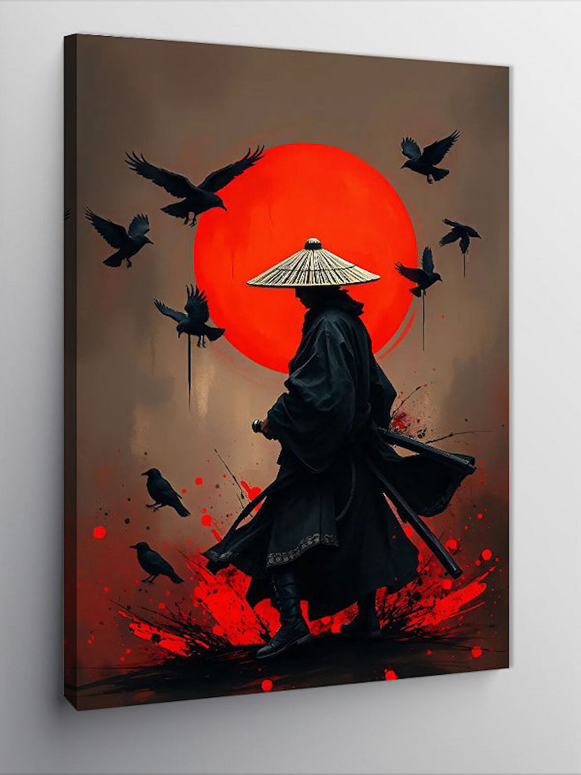 Kanvas Tablo Samuray Ve Kırmızı Ay