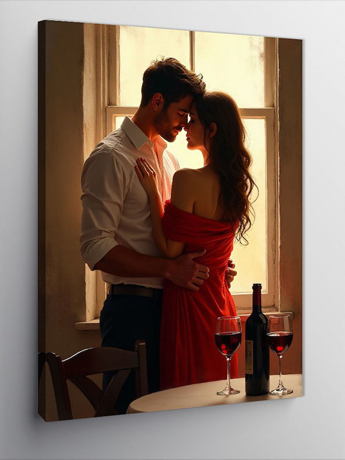 Kanvas Tablo Kırmızı Elbiseli Romantik Çift