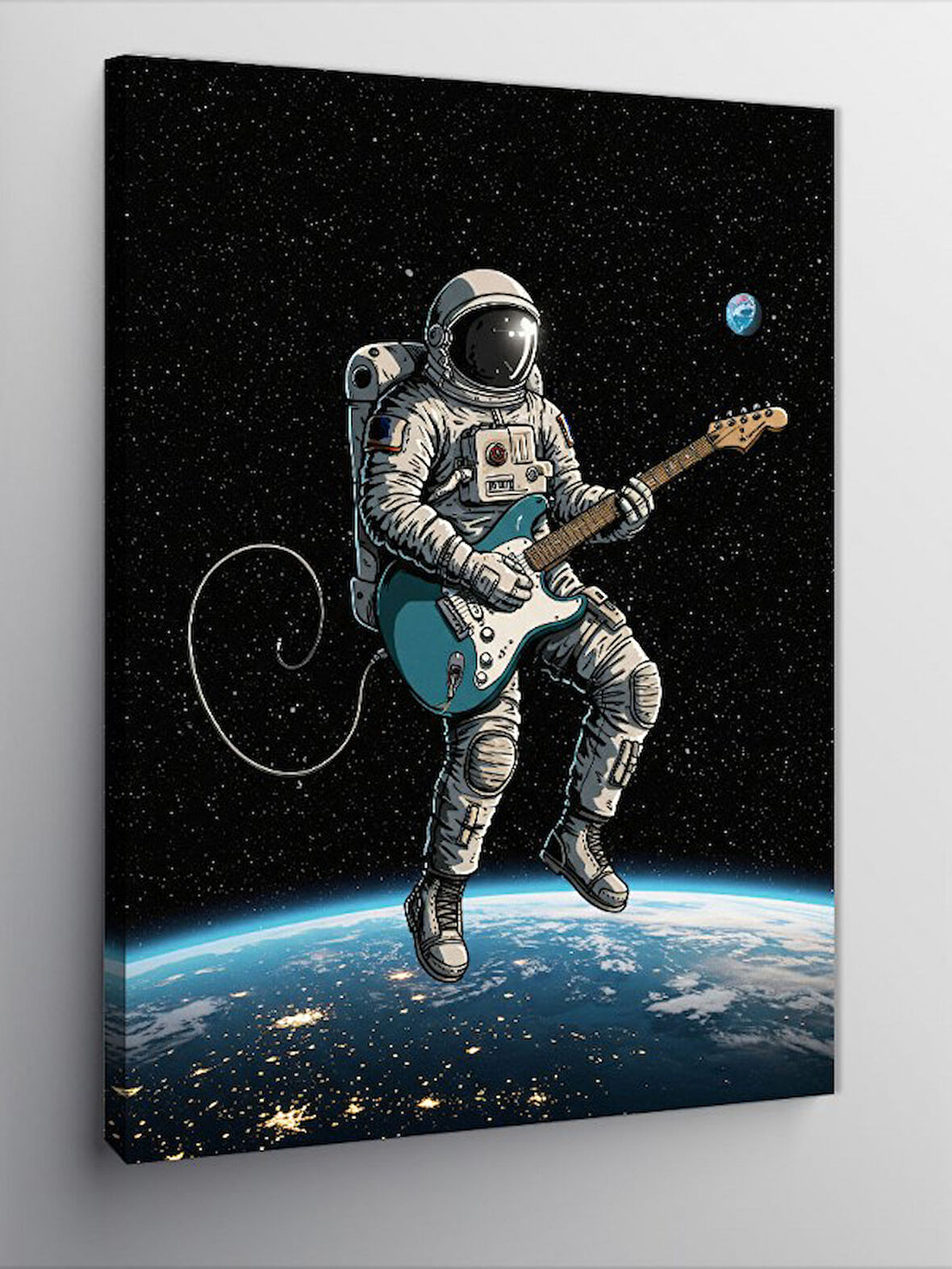 Kanvas Tablo Uzayda Gitar Çalan Astronot