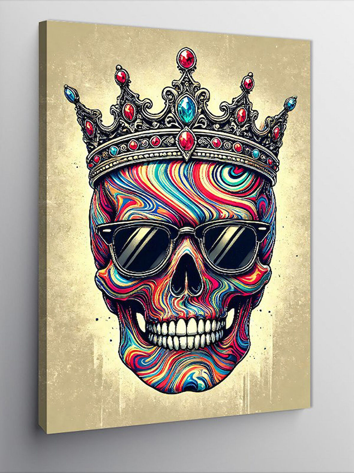 Kanvas Tablo Taçlı Renkli Kafatası