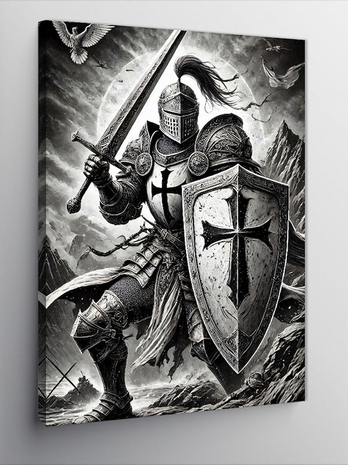 Kanvas Tablo Şövalye Kılıç ve Kalkan