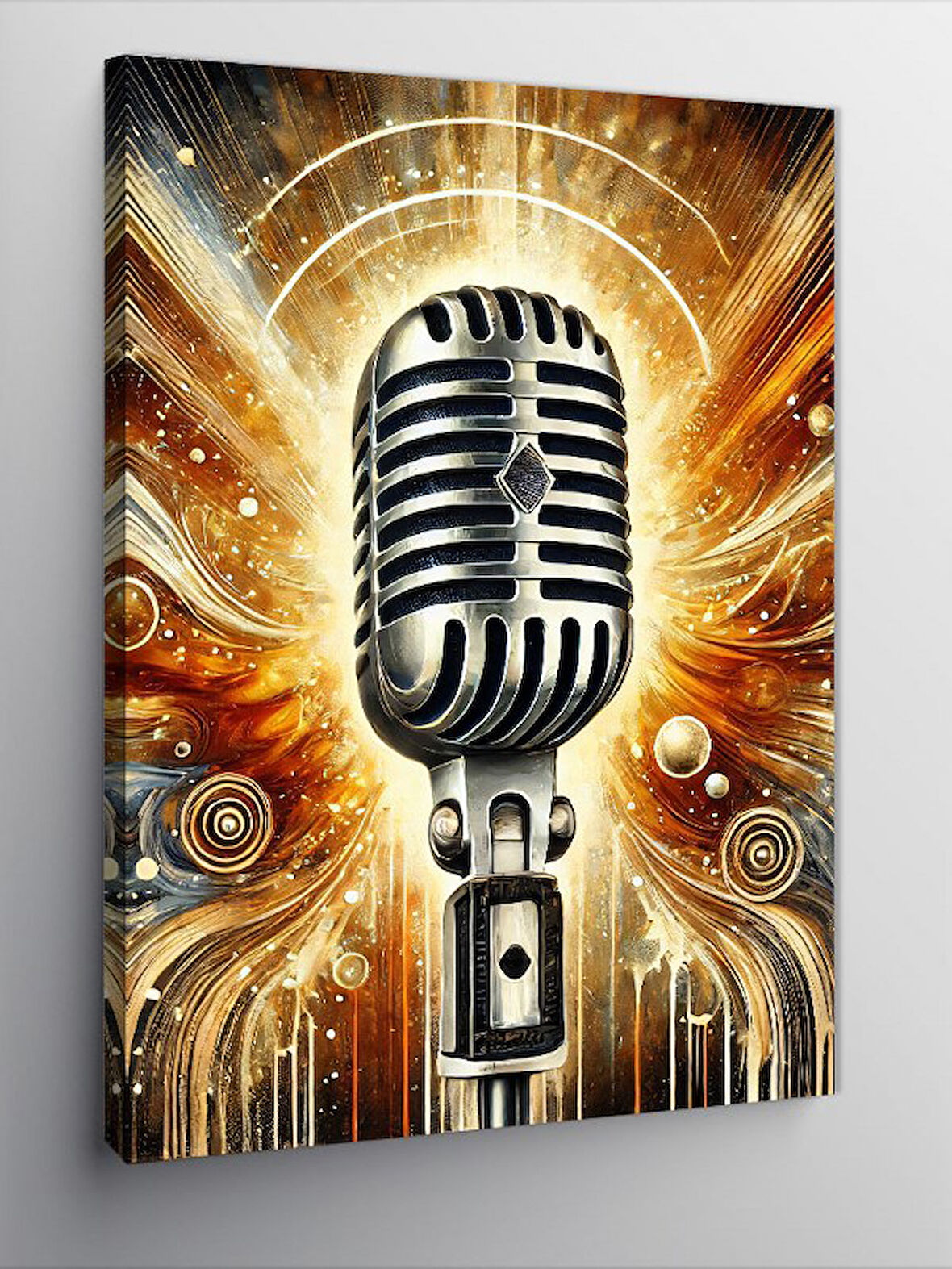 Kanvas Tablo Vintage Mikrofon Çizimi