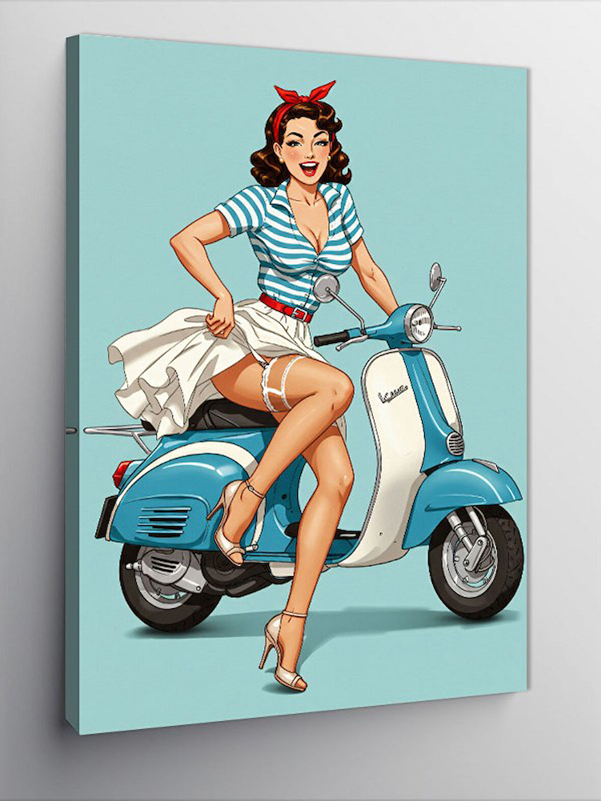Kanvas Tablo Retro Vespa Kadın