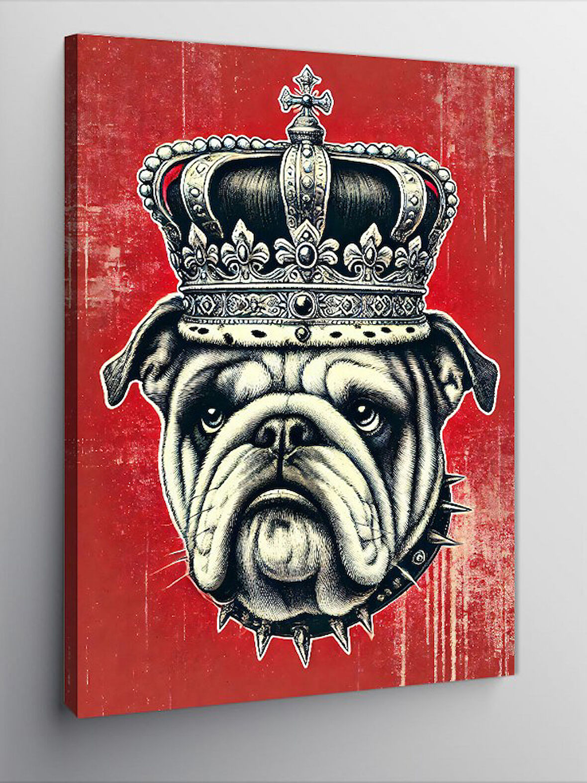 Kanvas Tablo Taçlı Bulldog Çizimi