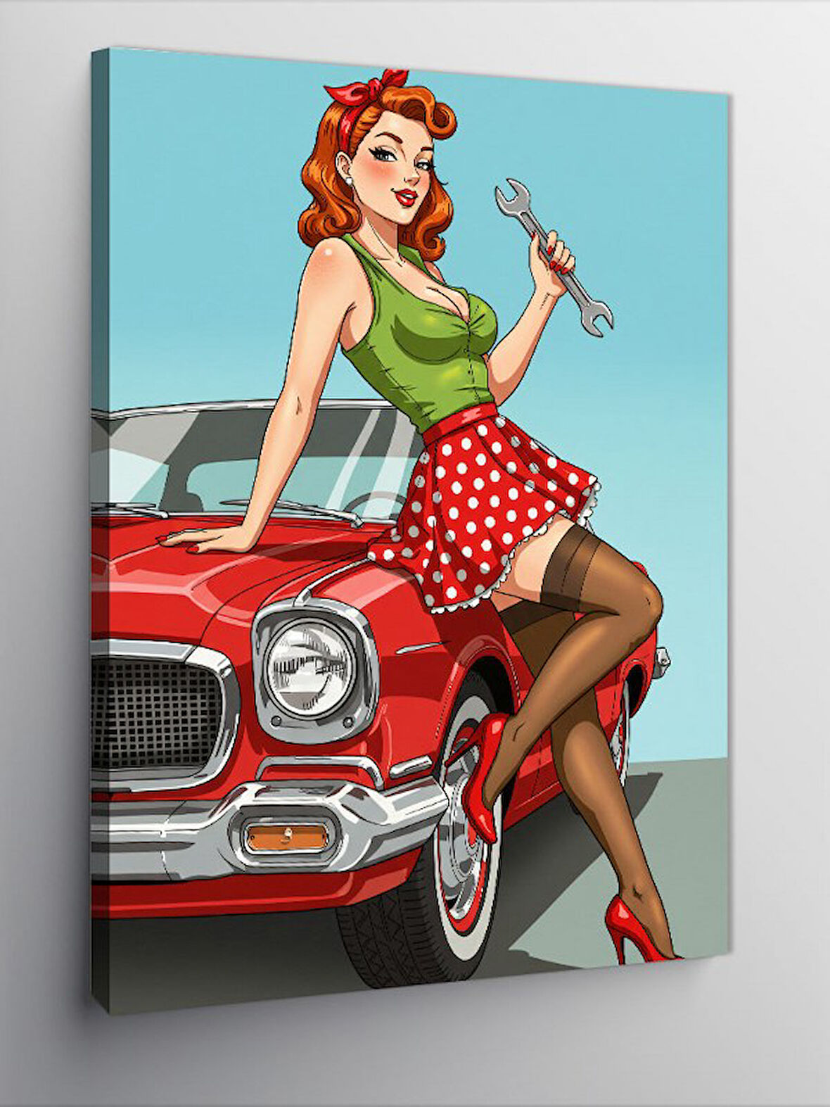 Kanvas Tablo Retro Kadın ve Araba