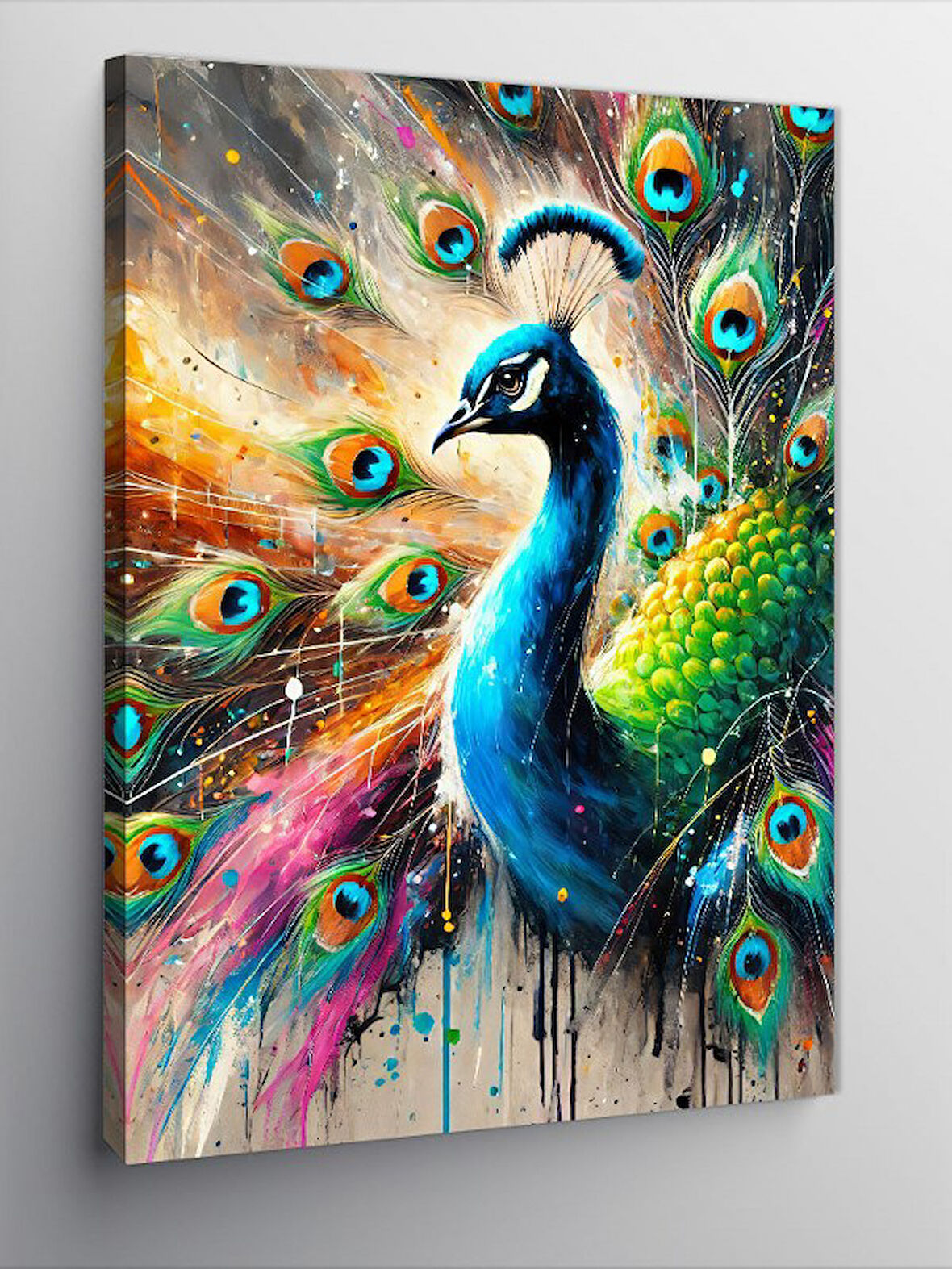 Kanvas Tablo Renkli Tavuskuşu Çizimi