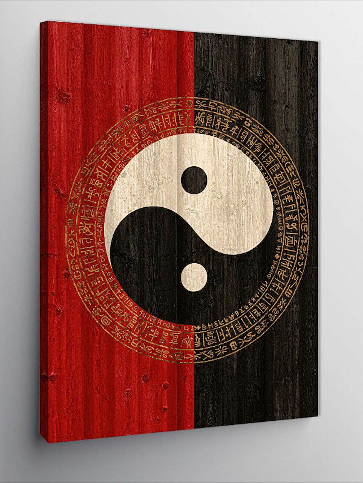 Kanvas Tablo Yin Yang ve Tahta Deseni