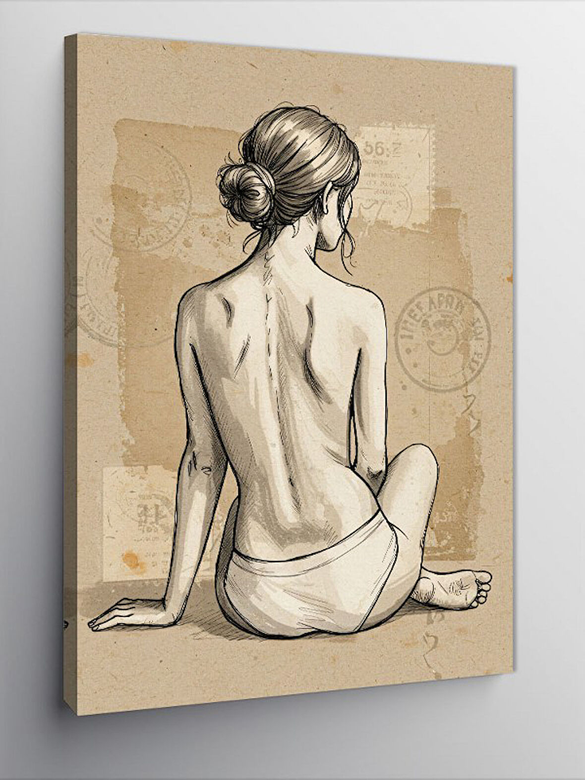 Kanvas Tablo Sırtı Dönük Kadın Çizimi