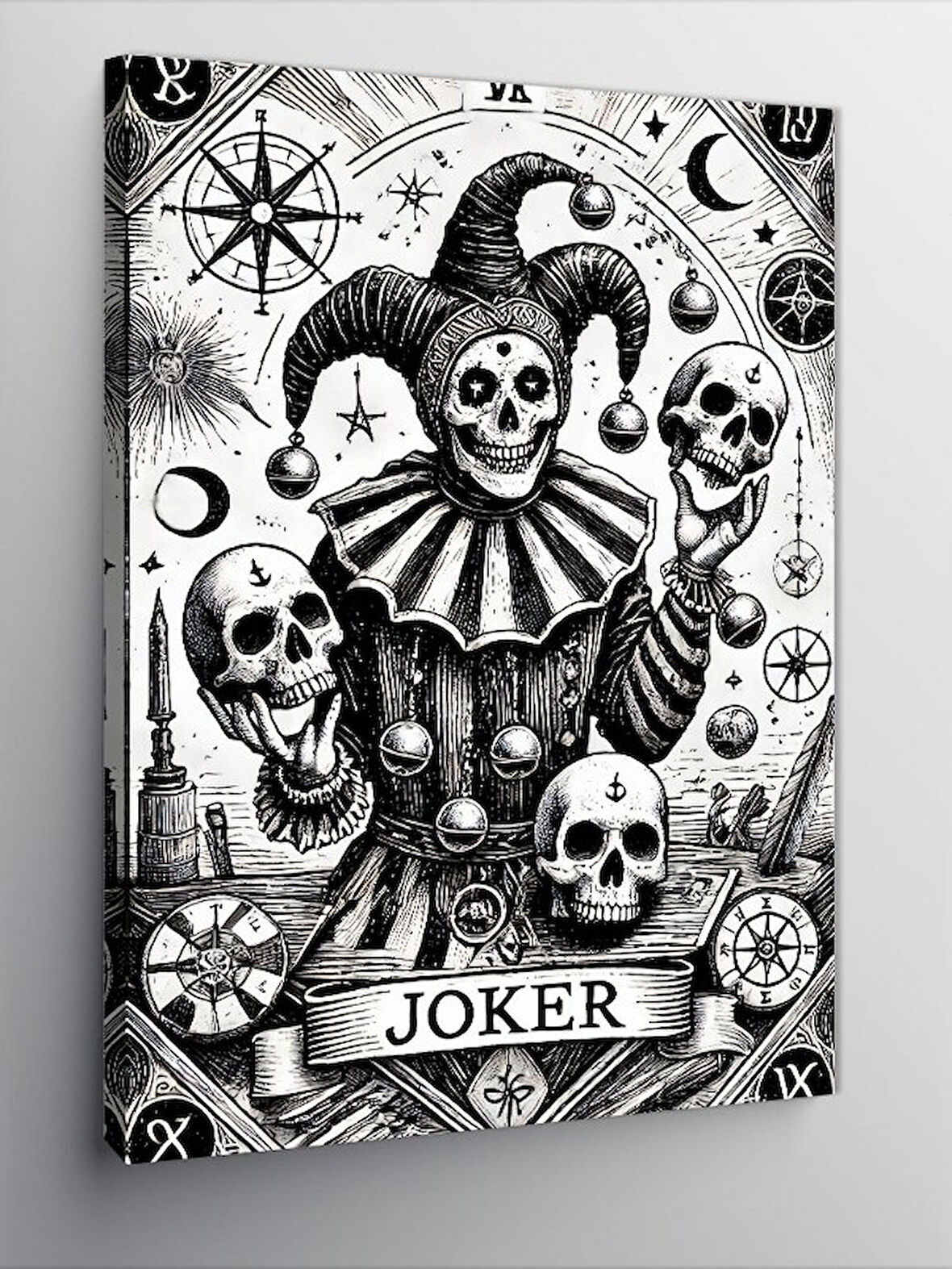 Kanvas Tablo Kafatası Joker Çizimi