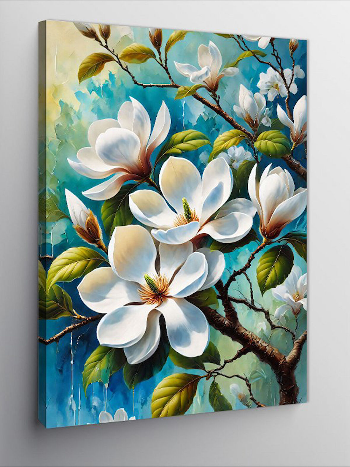 Kanvas Tablo Beyaz Çiçek Deseni