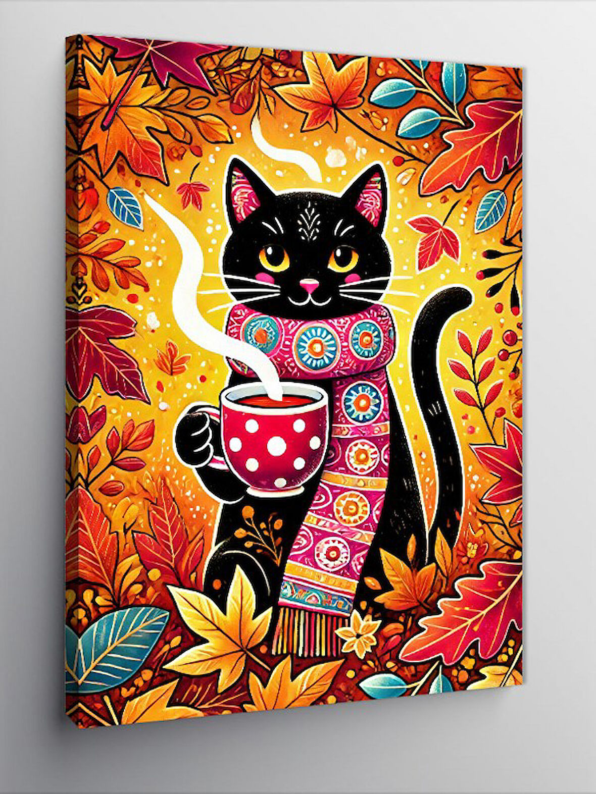 Kanvas Tablo Renkli Kedi Deseni