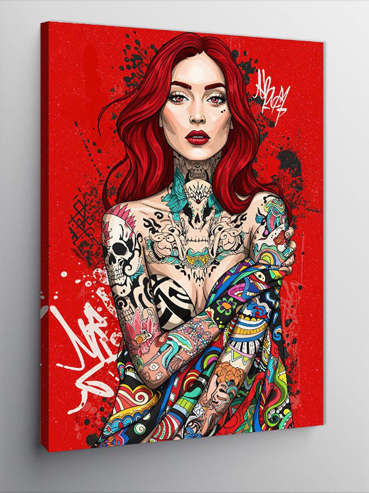 Kanvas Tablo Renkli Dövmeli Kadın