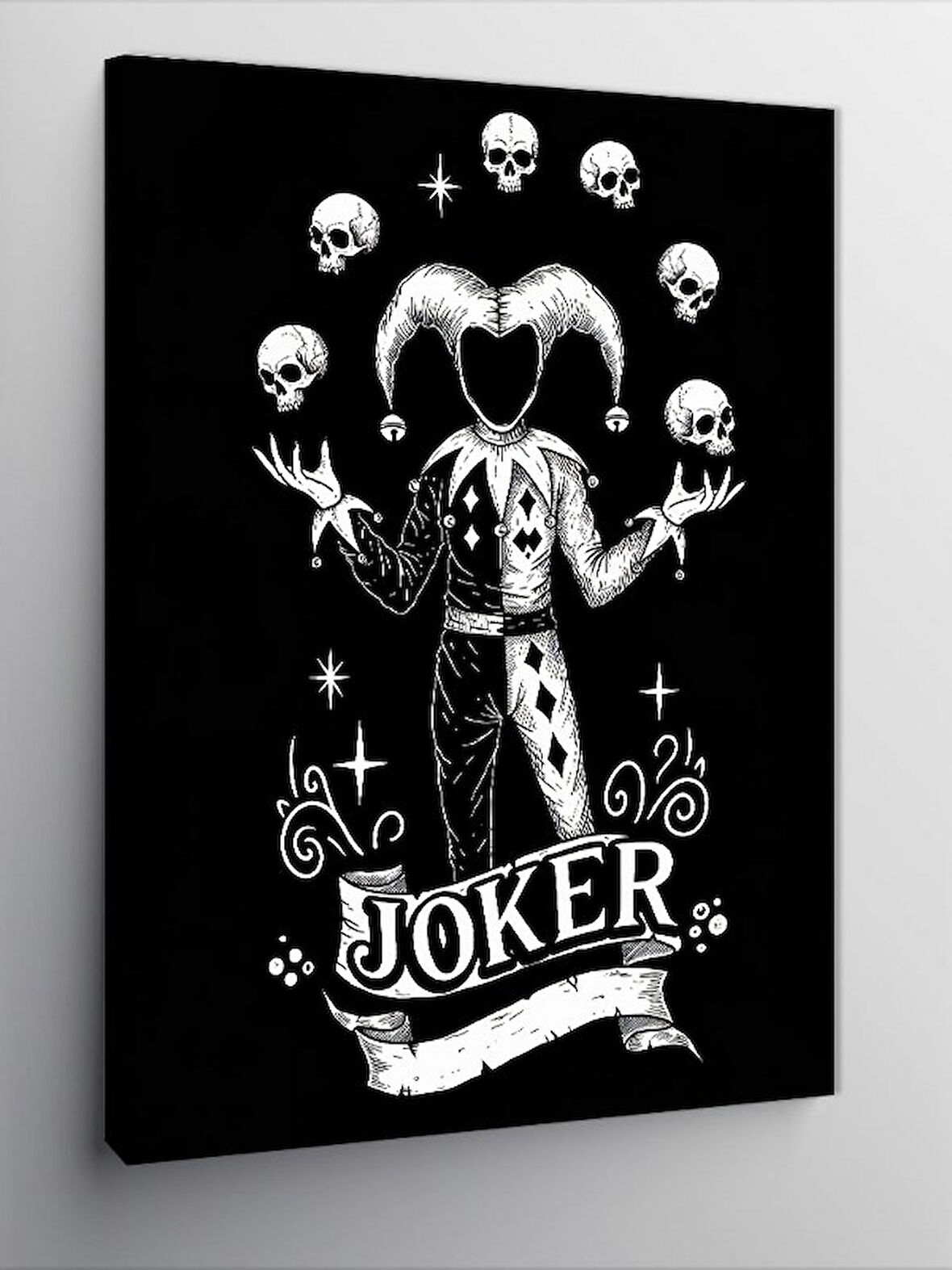 Kanvas Tablo Kafatası Joker Çizimi