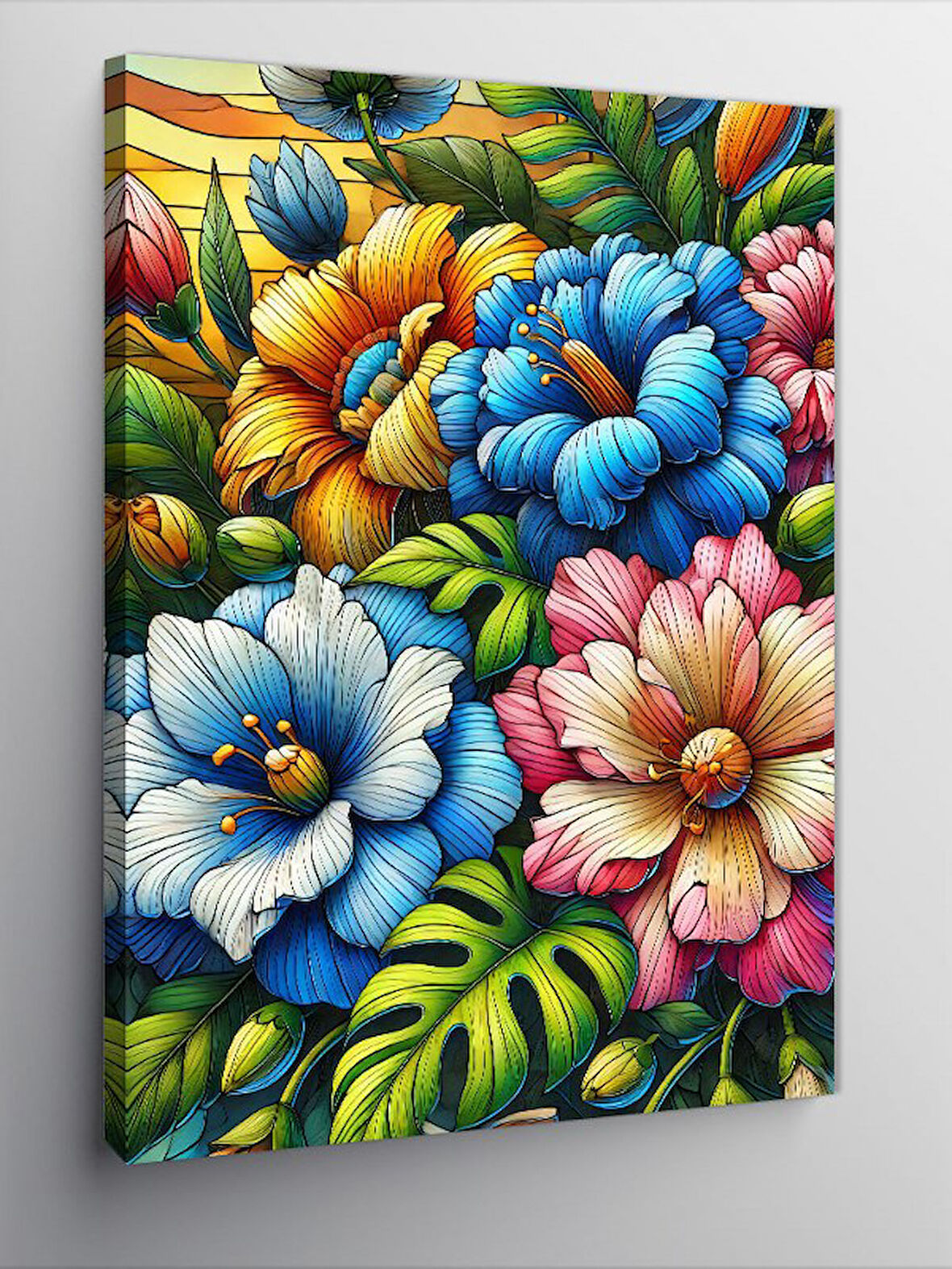 Kanvas Tablo Renkli Çiçek Çizimi