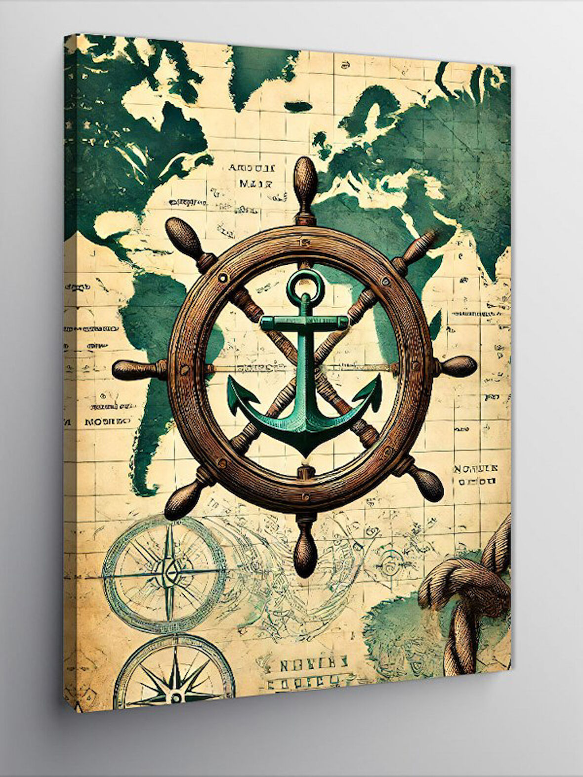 Kanvas Tablo Antik Çapa ve Pusula