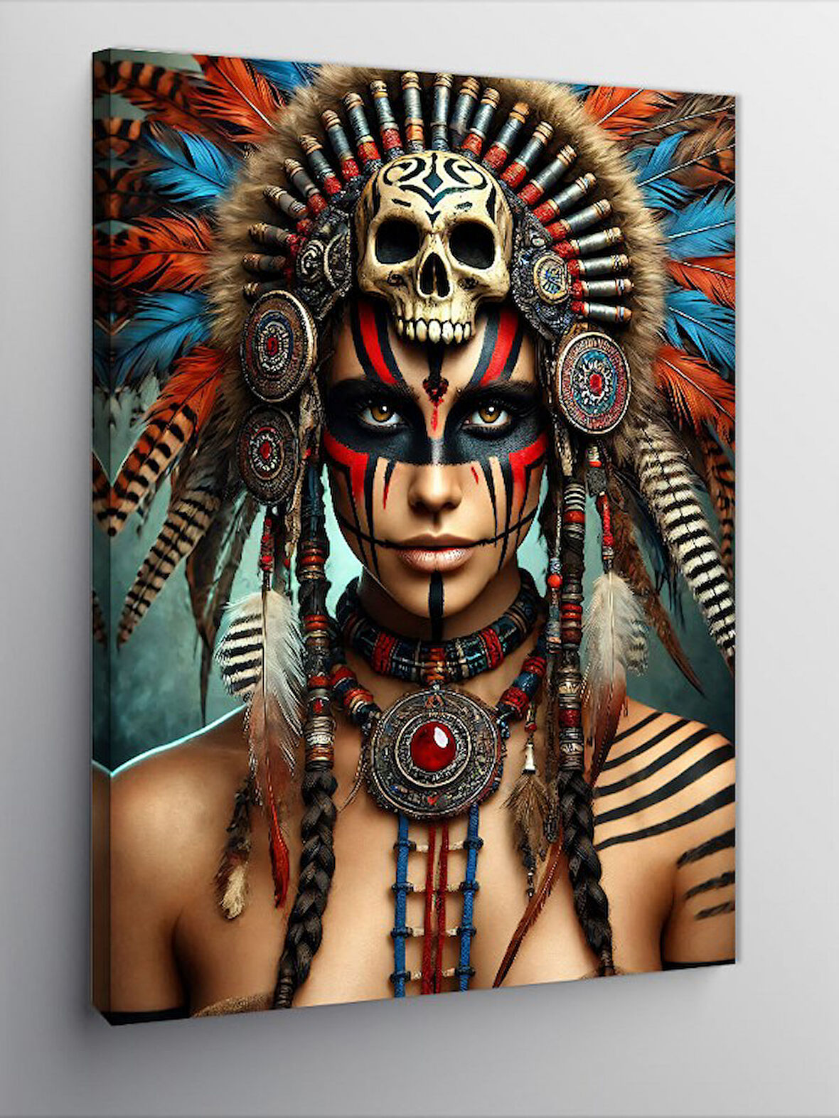 Kanvas Tablo Kızılderili Savaşçı Kadın