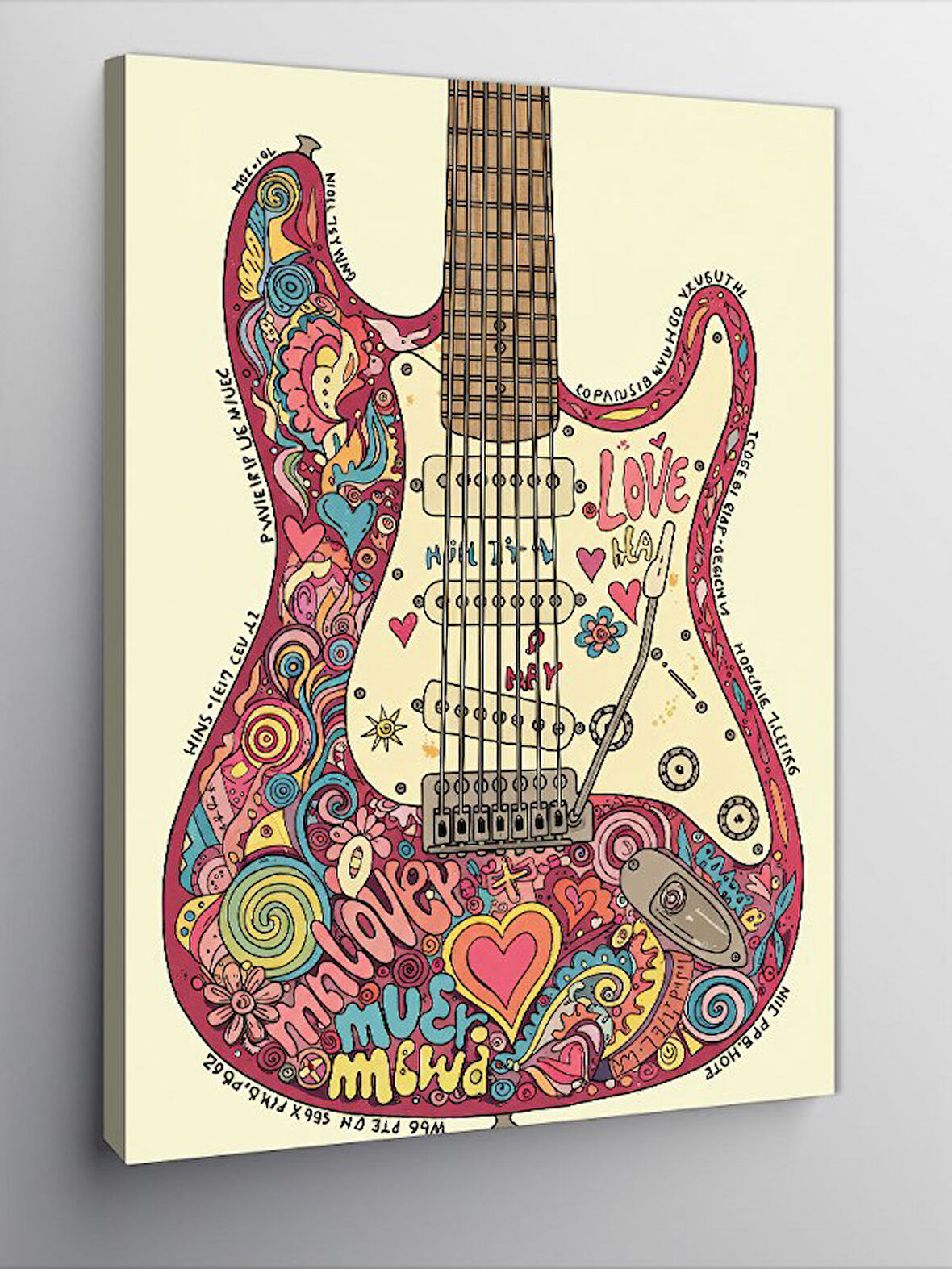Kanvas Tablo Renkli Çiçekli Gitar