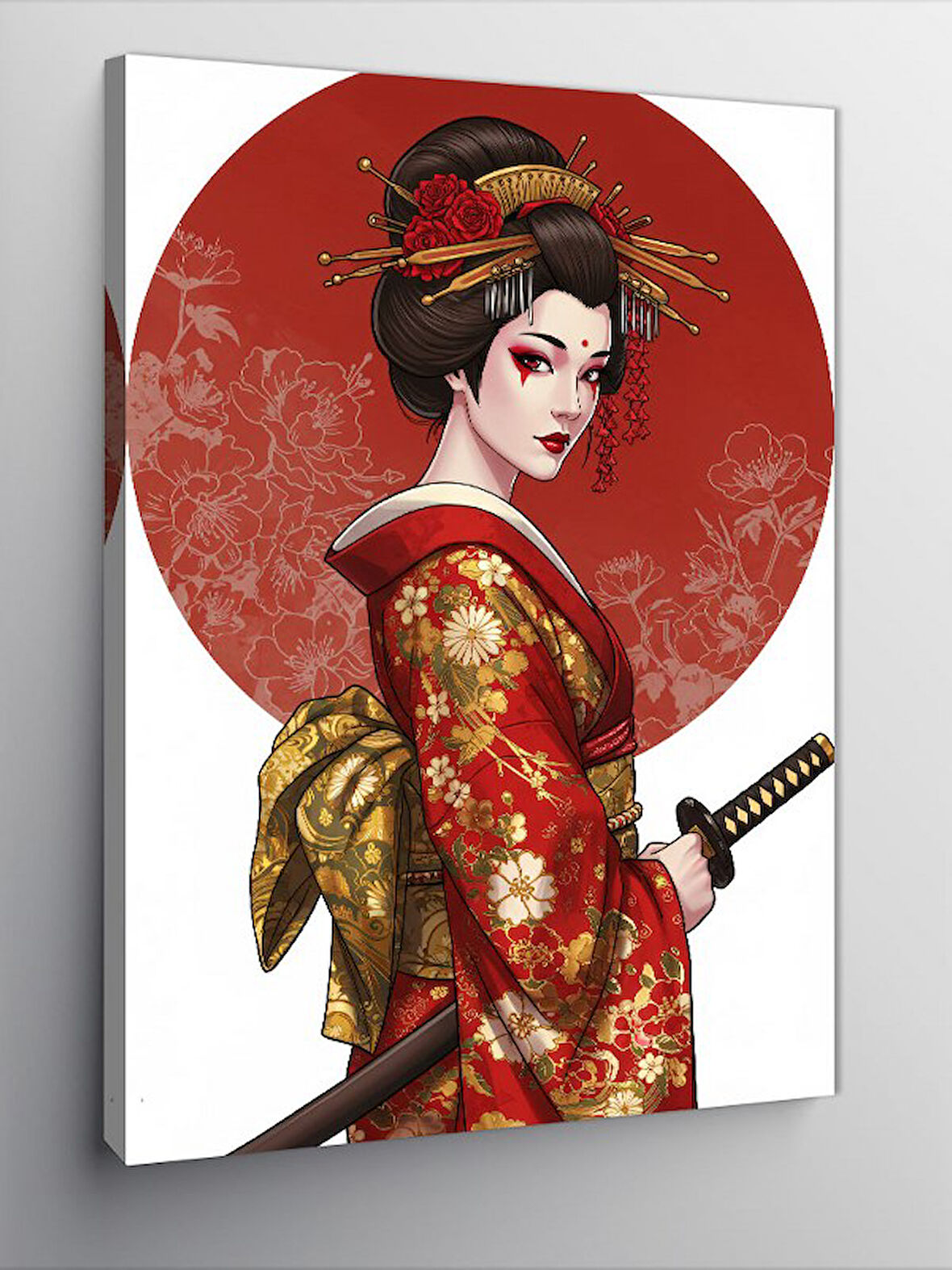 Kanvas Tablo Samuray Geisha Kadın