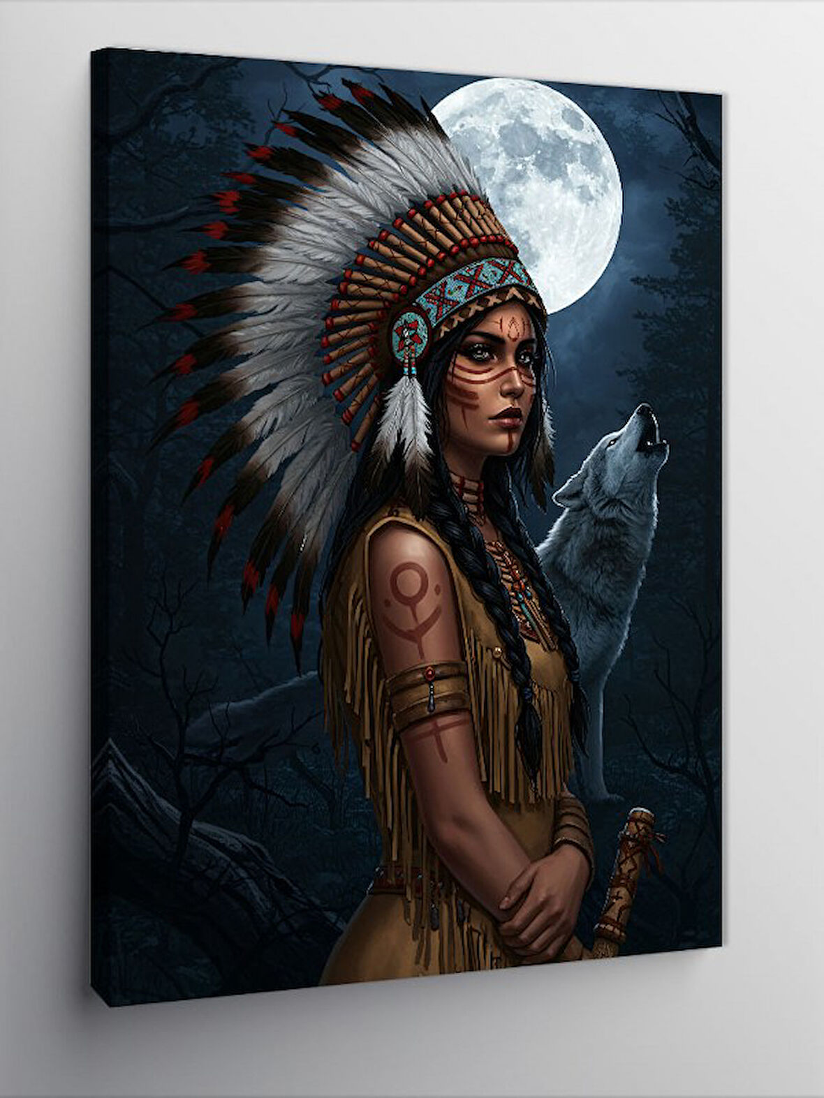 Kanvas Tablo Yerli Kadın ve Ay Işığı