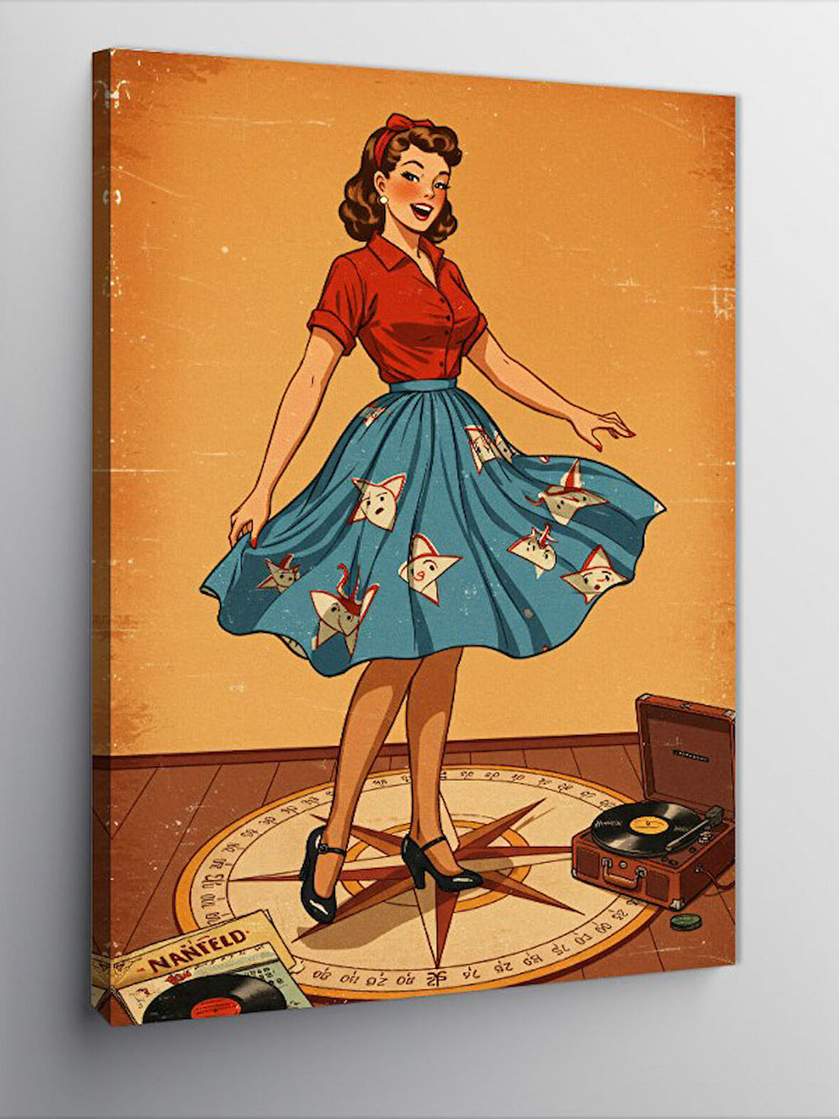 Kanvas Tablo Retro Kadın Çemberde