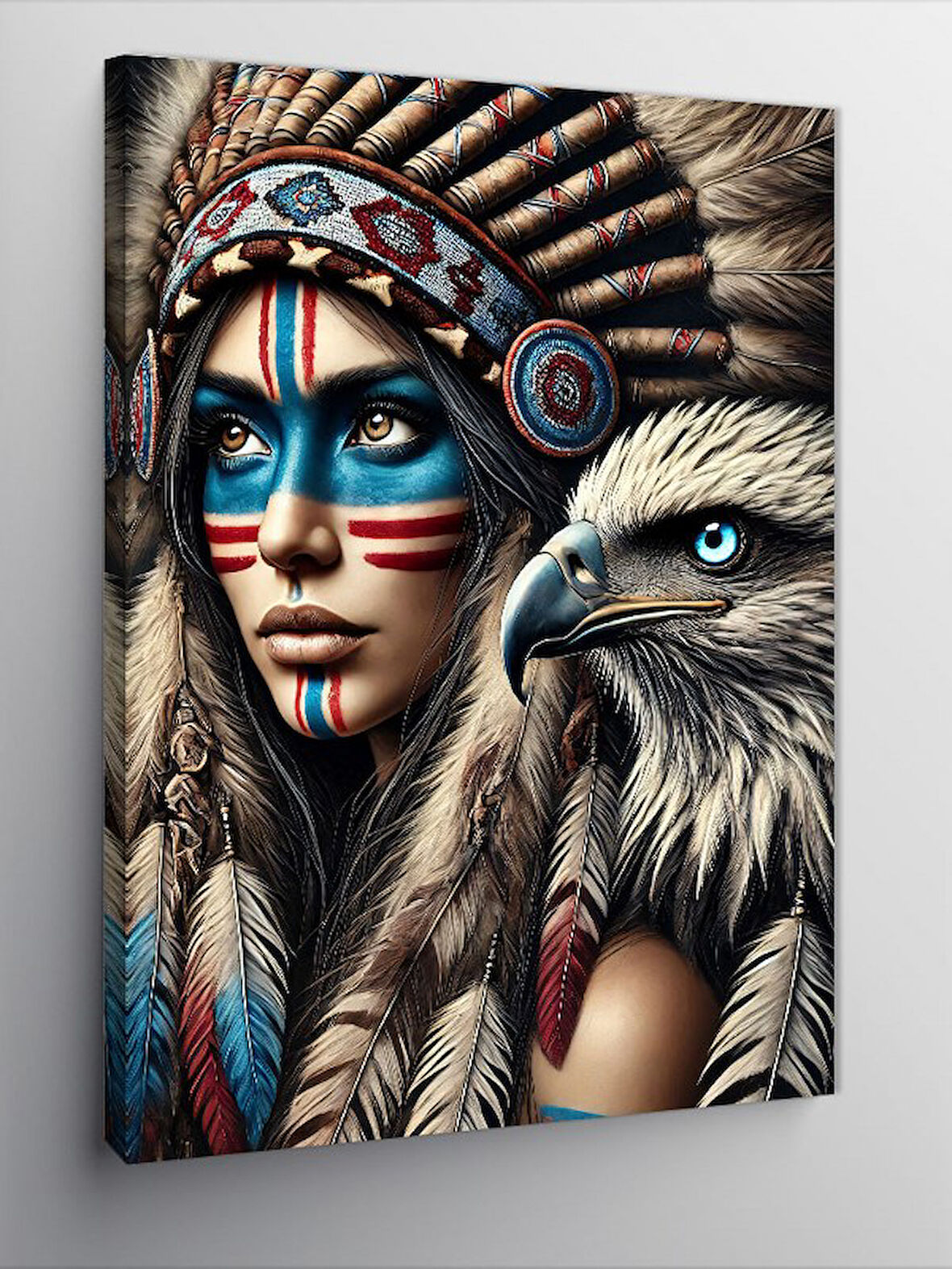 Kanvas Tablo Yerli Kadın ve Şahin