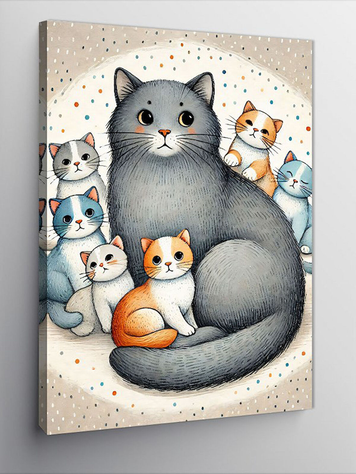 Kanvas Tablo Kediler Ailesi Çizimi