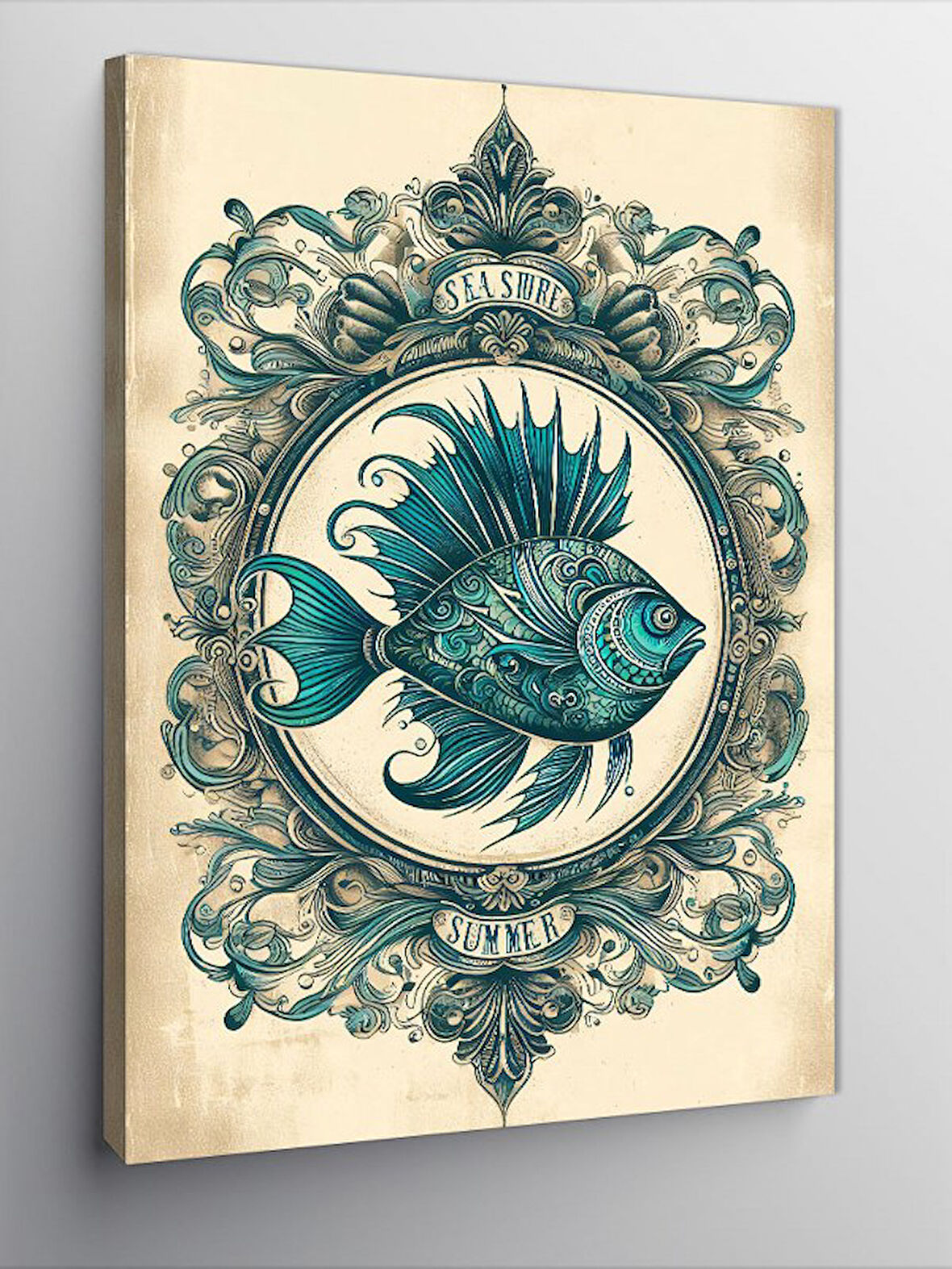 Kanvas Tablo Balık ve Dekoratif Çerçeve