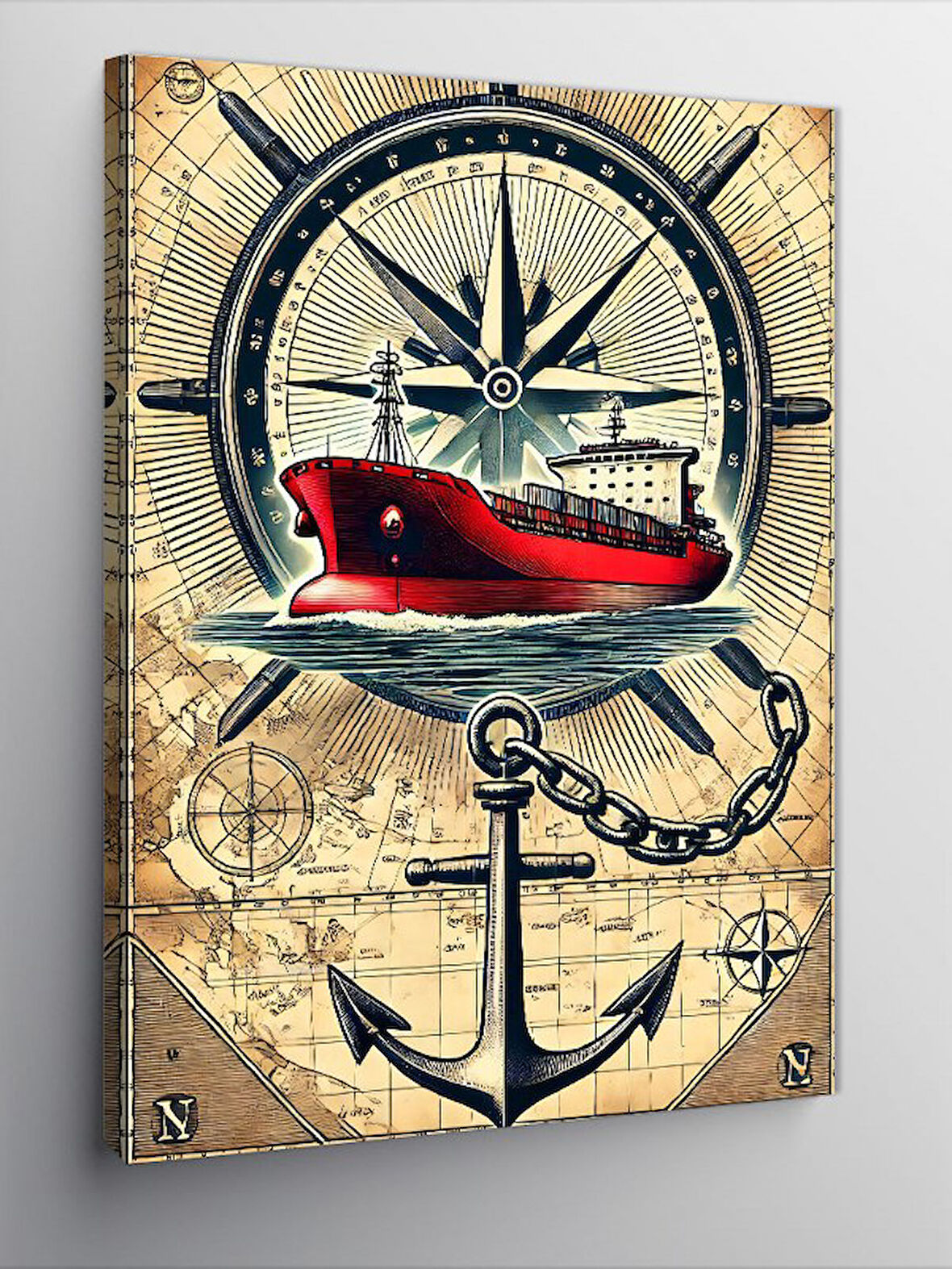 Kanvas Tablo Pusula ve Deniz Feneri