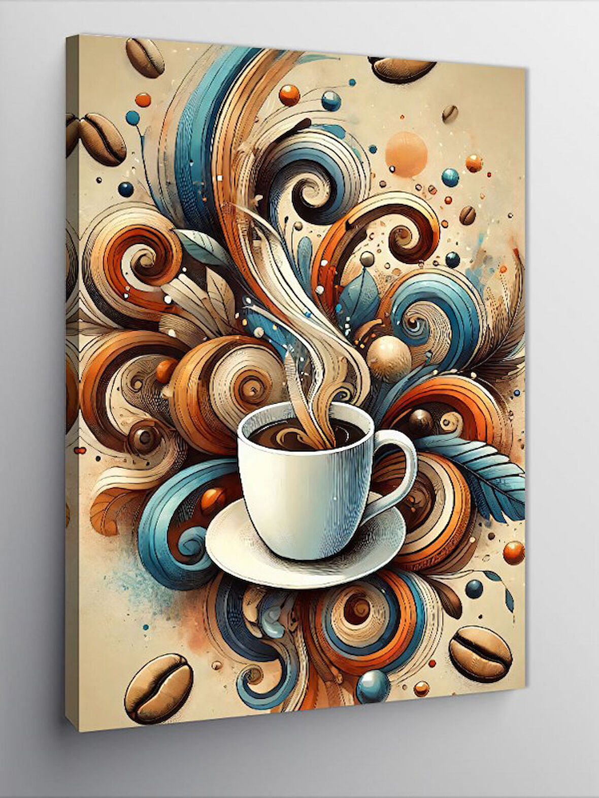 Kanvas Tablo Buharlı Kahve ve Sanatsal Çizgiler