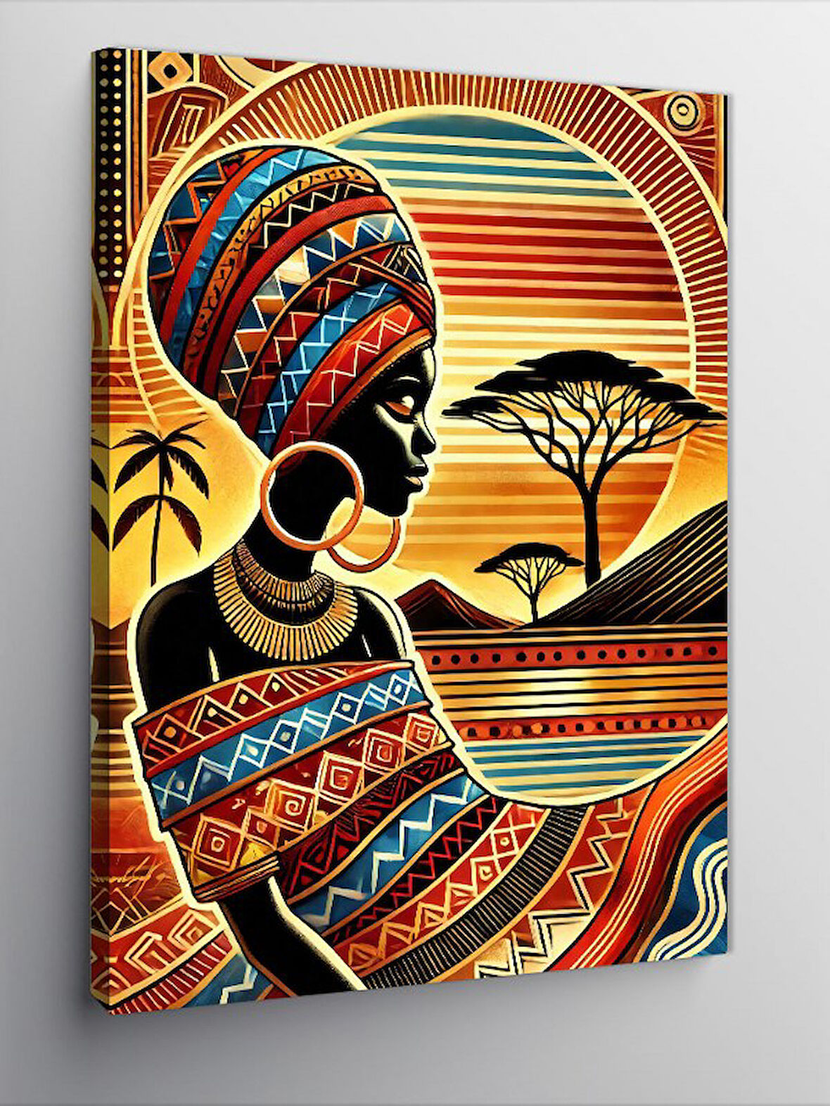 Kanvas Tablo Afrika Kadını ve Desenli Arka Plan