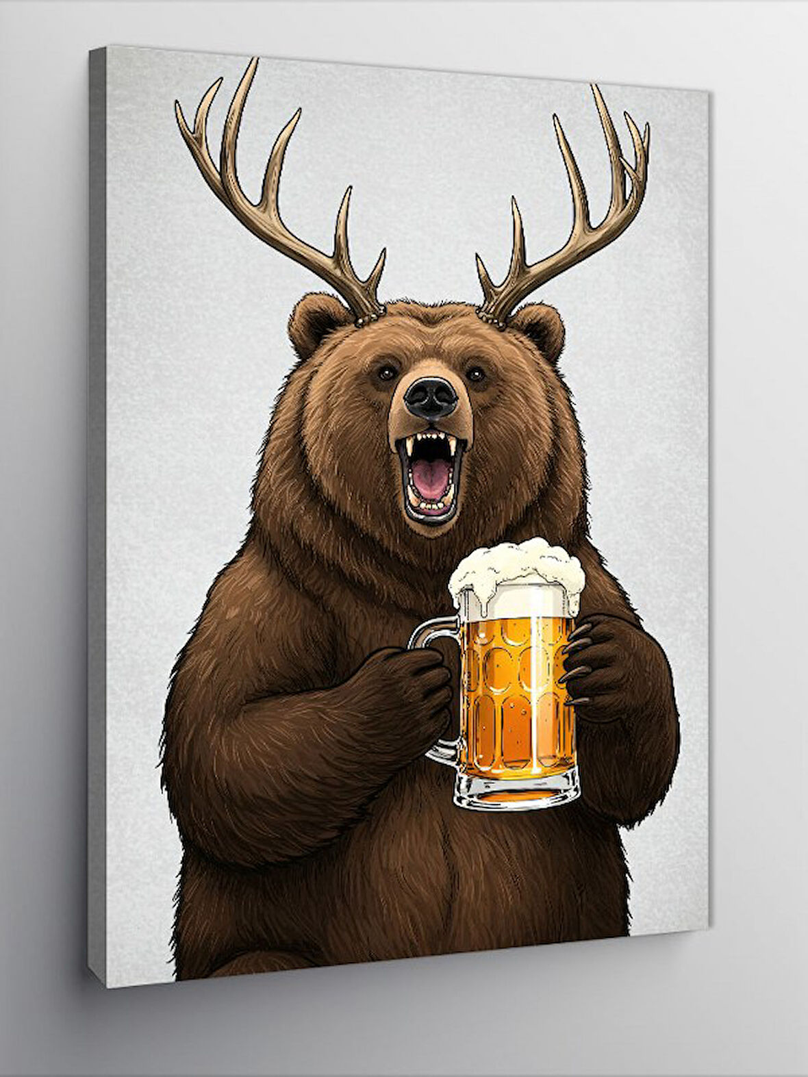 Kanvas Tablo Bira Tutmuş Kızgın Ayı