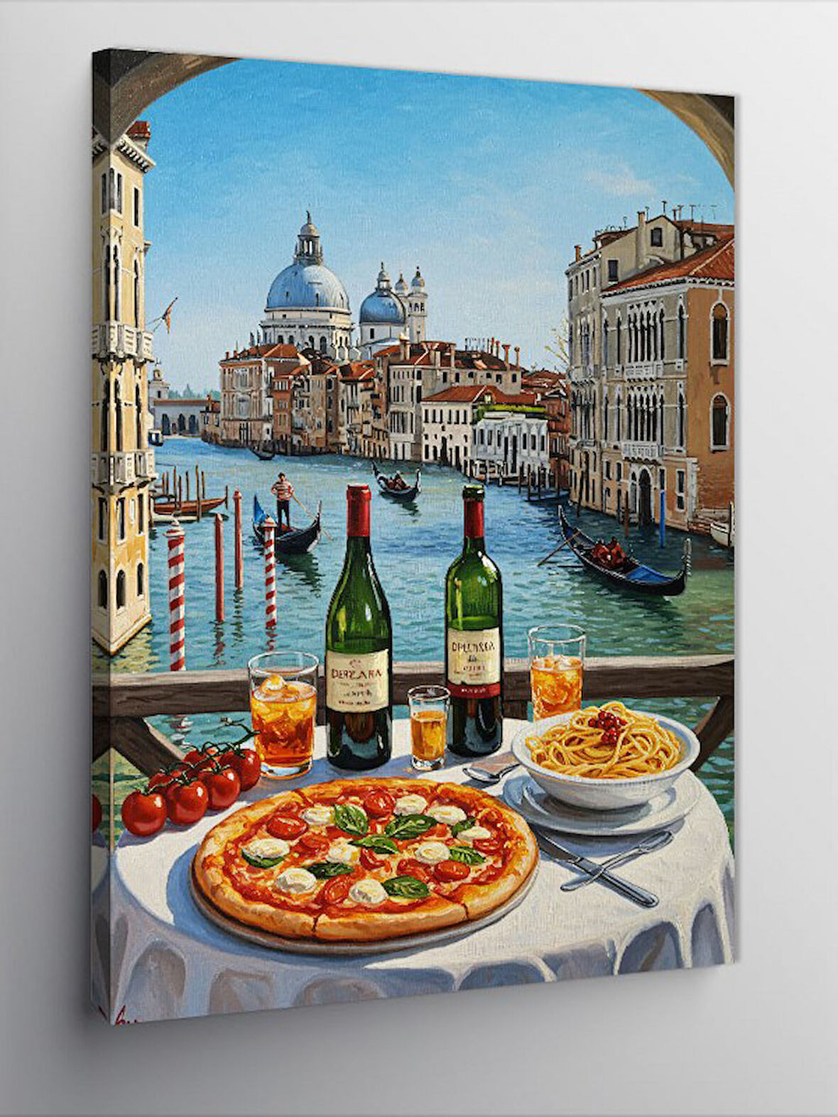 Kanvas Tablo Venedik Manzarası ve İtalyan Sofrası
