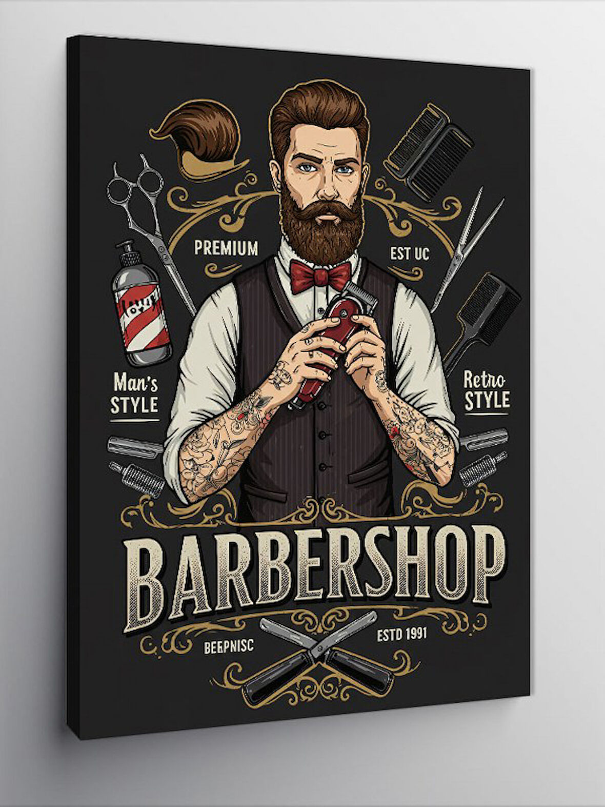 Kanvas Tablo Barber Shop ve Retro Berber Posteri