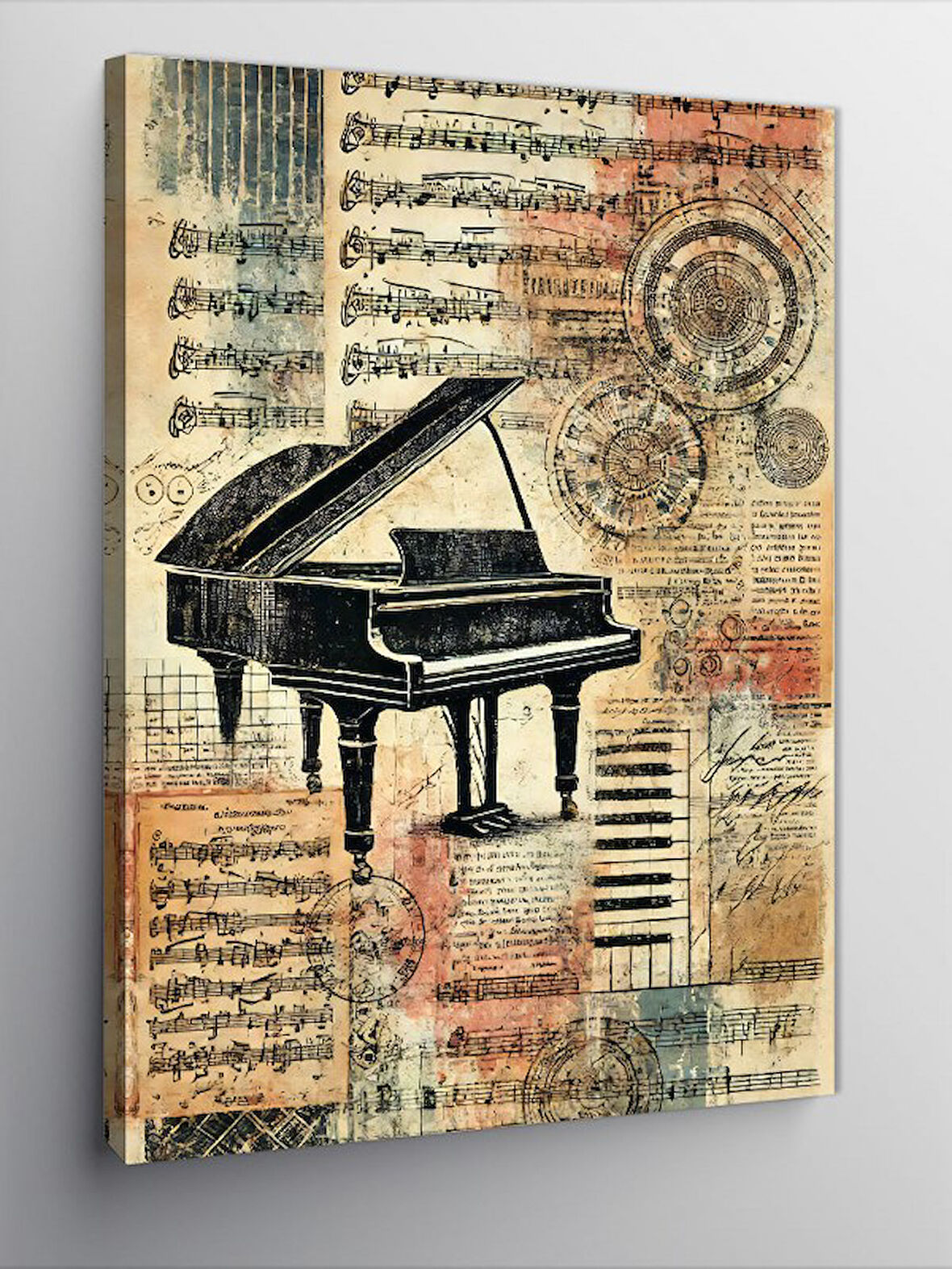 Kanvas Tablo Antik Piyano ve Nota Çizimleri