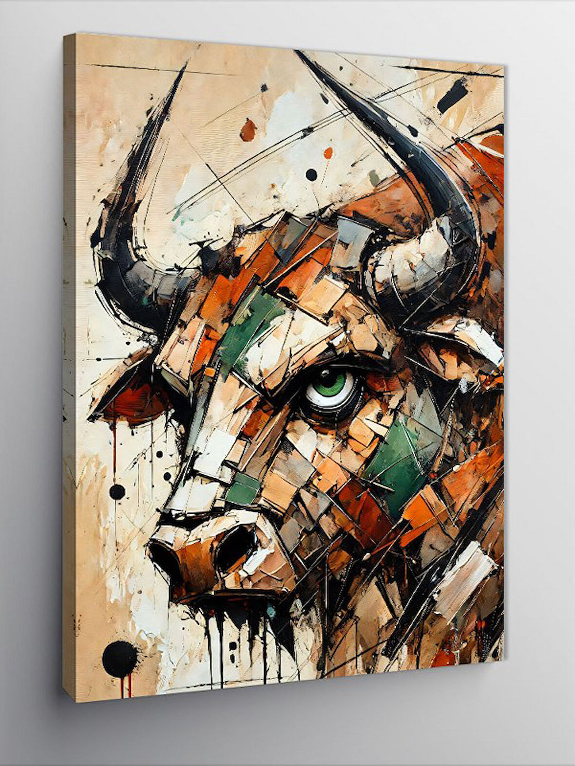 Kanvas Tablo Boğa ve Soyut Fırça Darbeleri