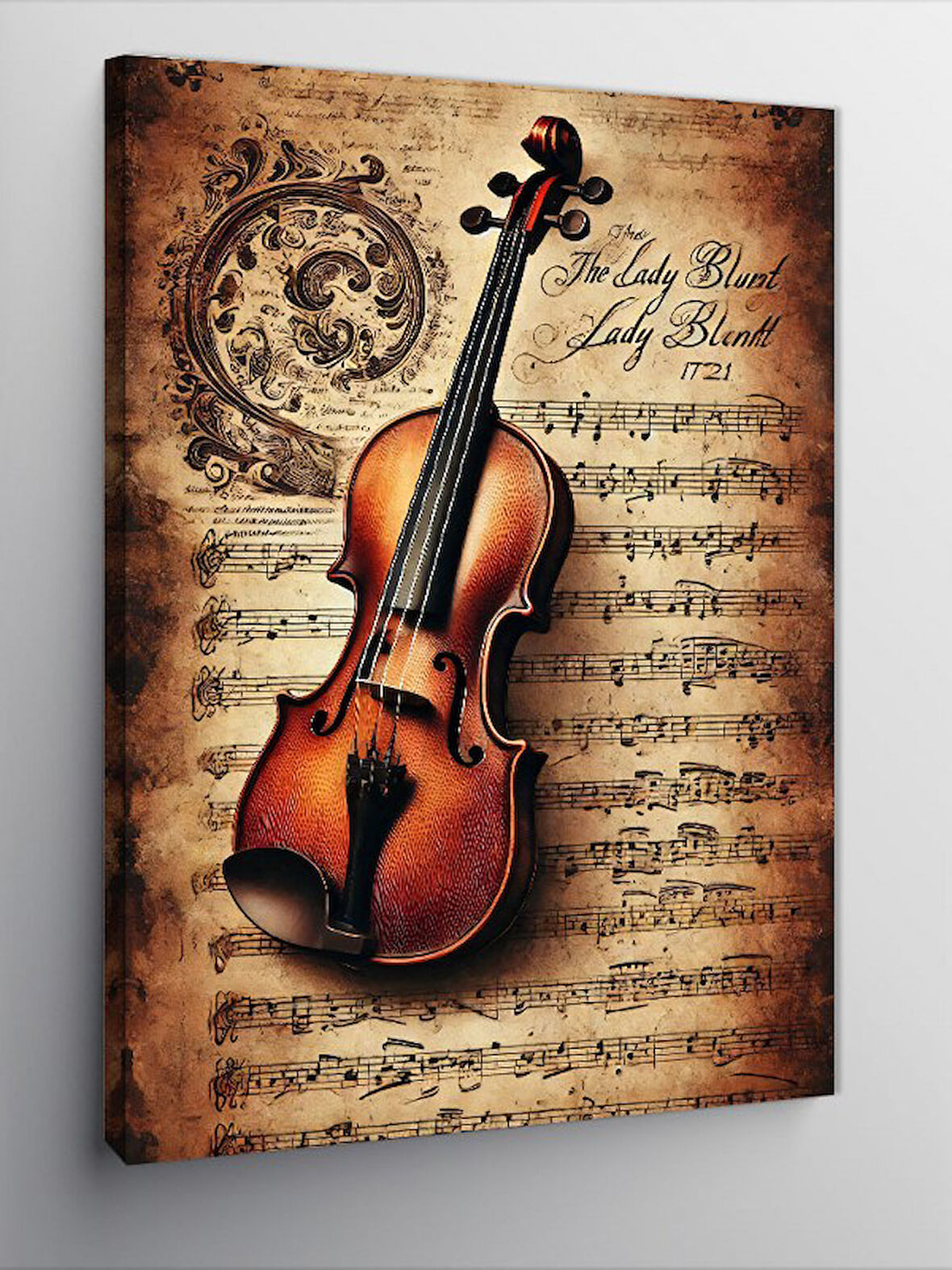 Kanvas Tablo Keman ve Eski Nota Kağıdı