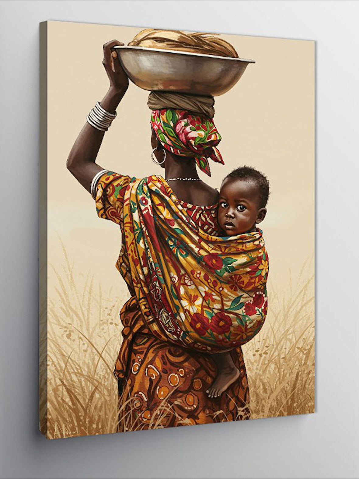 Kanvas Tablo Bebek Taşıyan Afrikalı Kadın