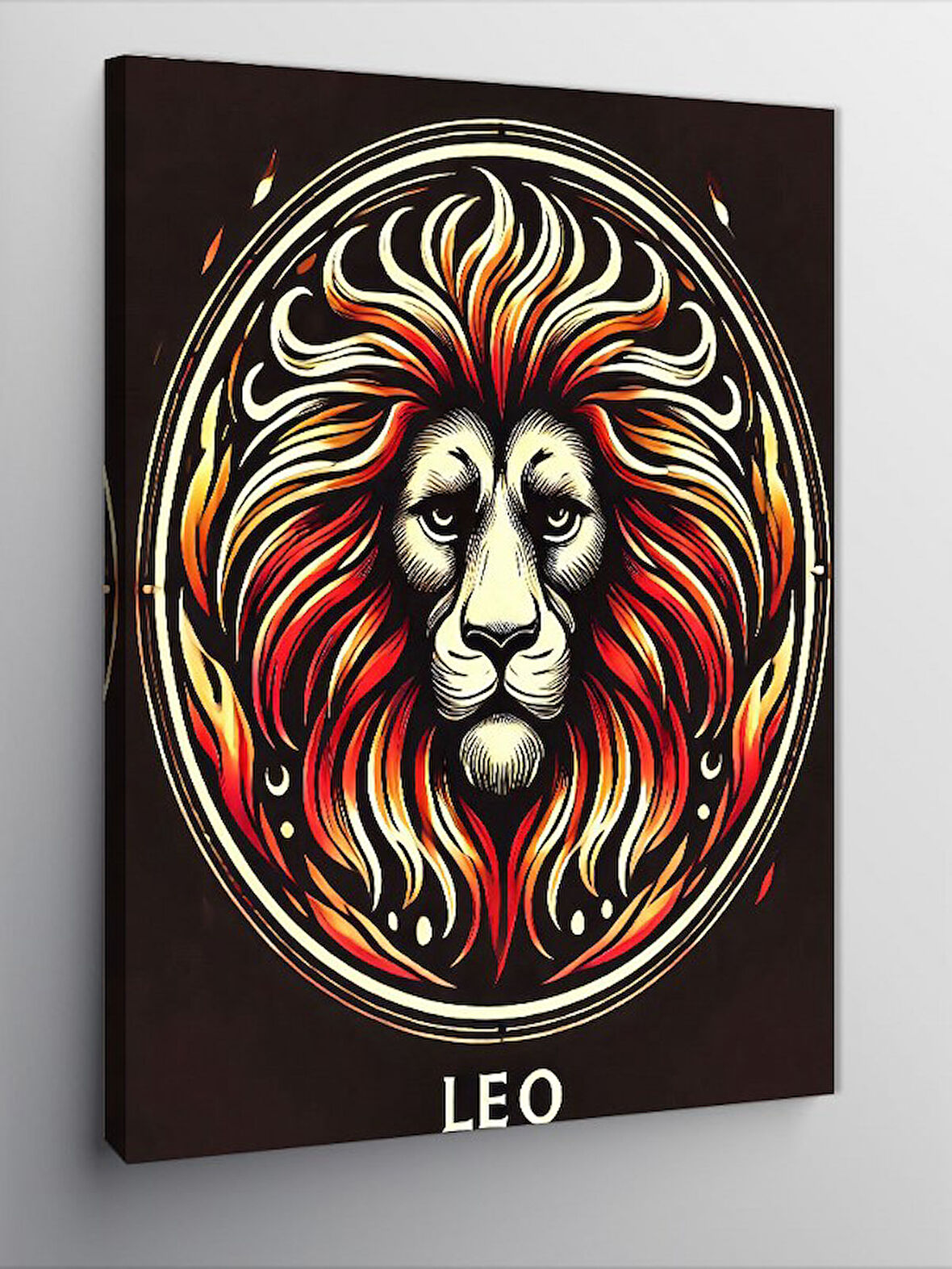 Kanvas Tablo Aslan ve "Leo" Burcu Simgesi