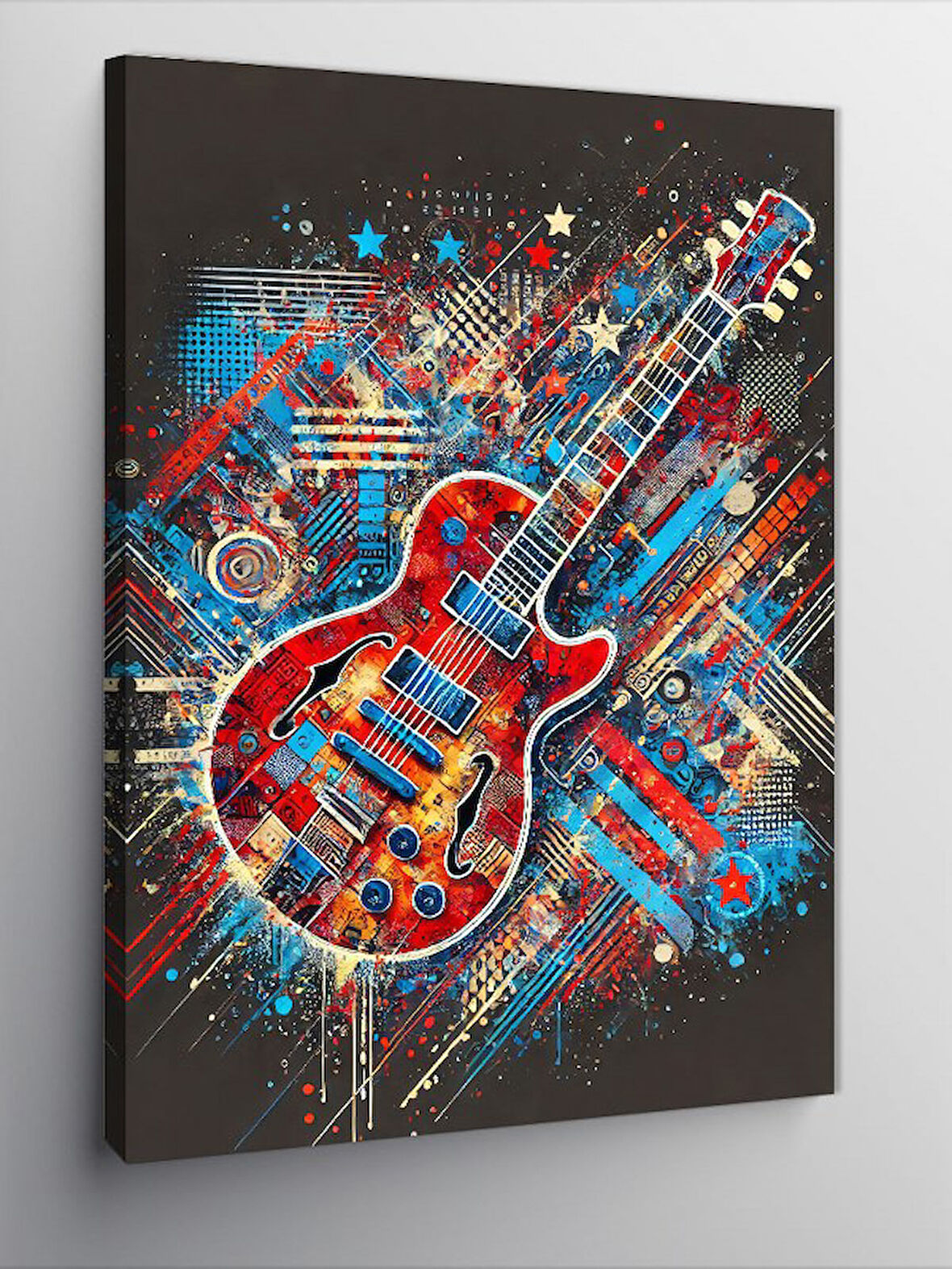 Kanvas Tablo Renkli Elektro Gitar ve Işık Efektleri